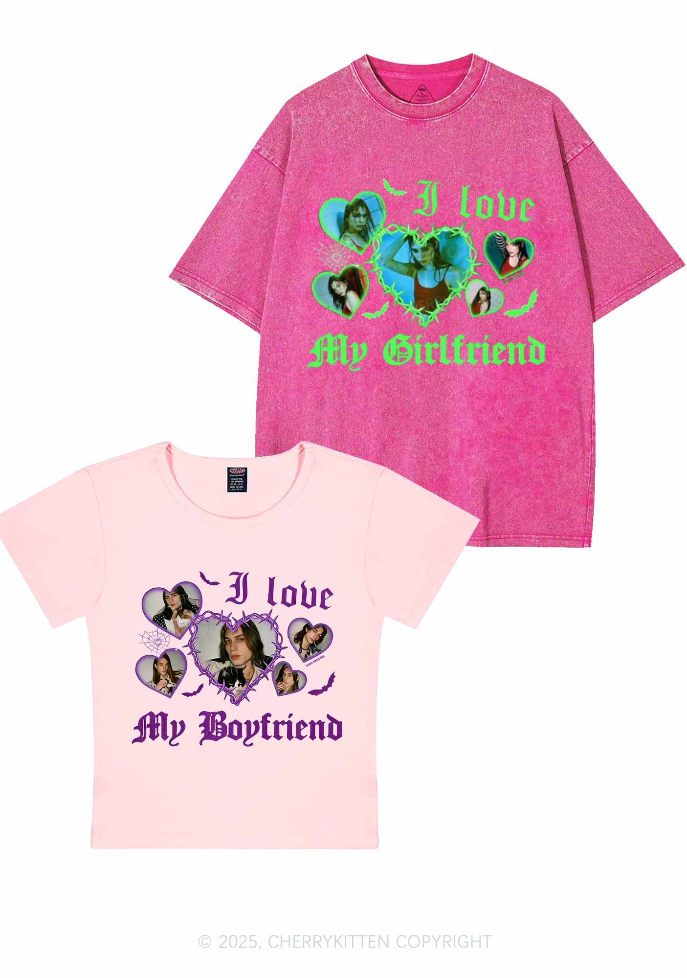 Custom Gothic GF BF Photos Y2K Valentine's Day Couple Shirt Cherrykitten - Image 6