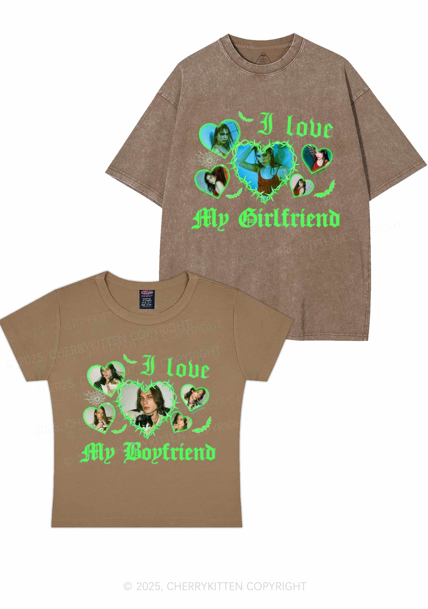 Custom Gothic GF BF Photos Y2K Valentine's Day Couple Shirt Cherrykitten - Image 7