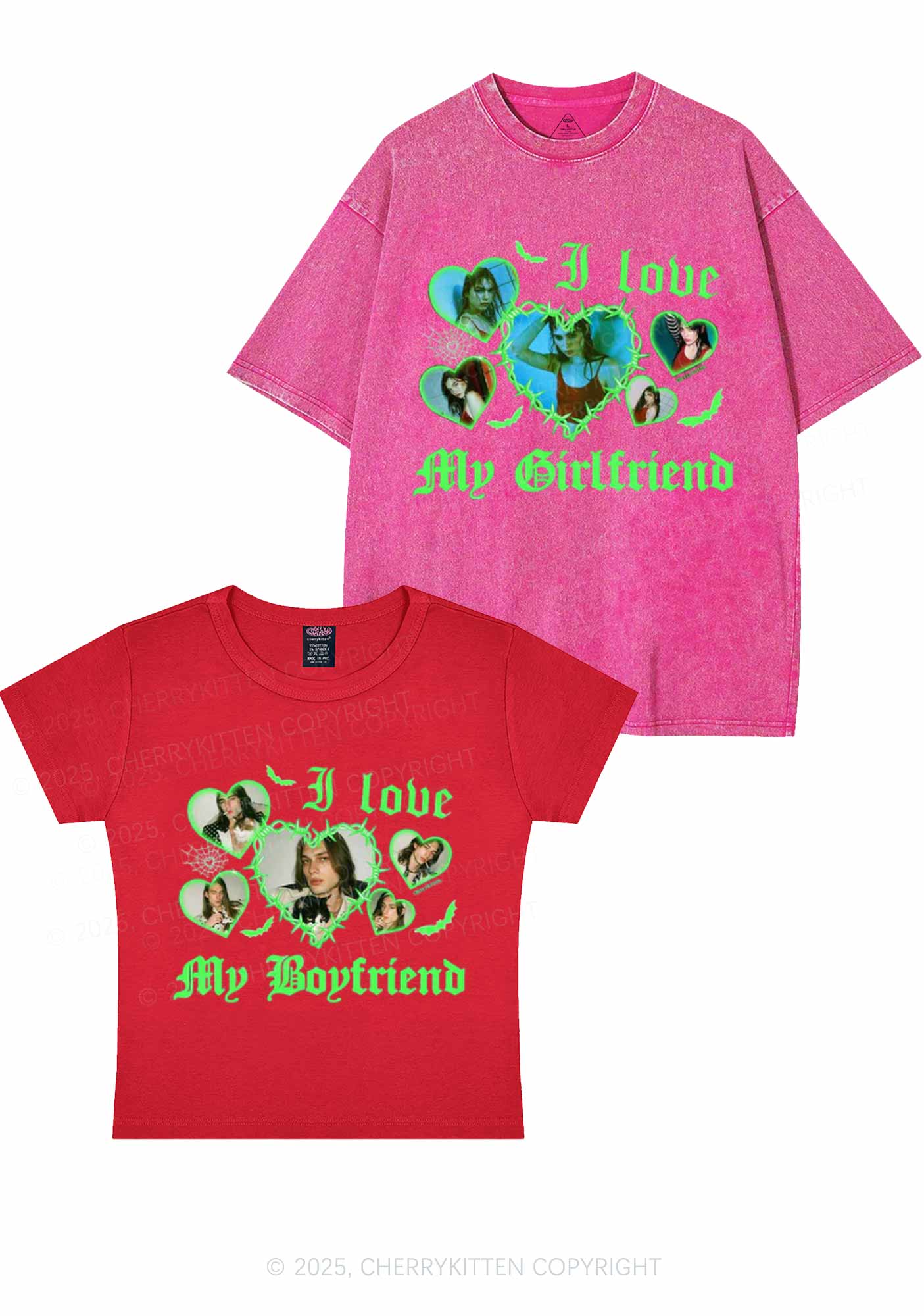 Custom Gothic GF BF Photos Y2K Valentine's Day Couple Shirt Cherrykitten - Image 8