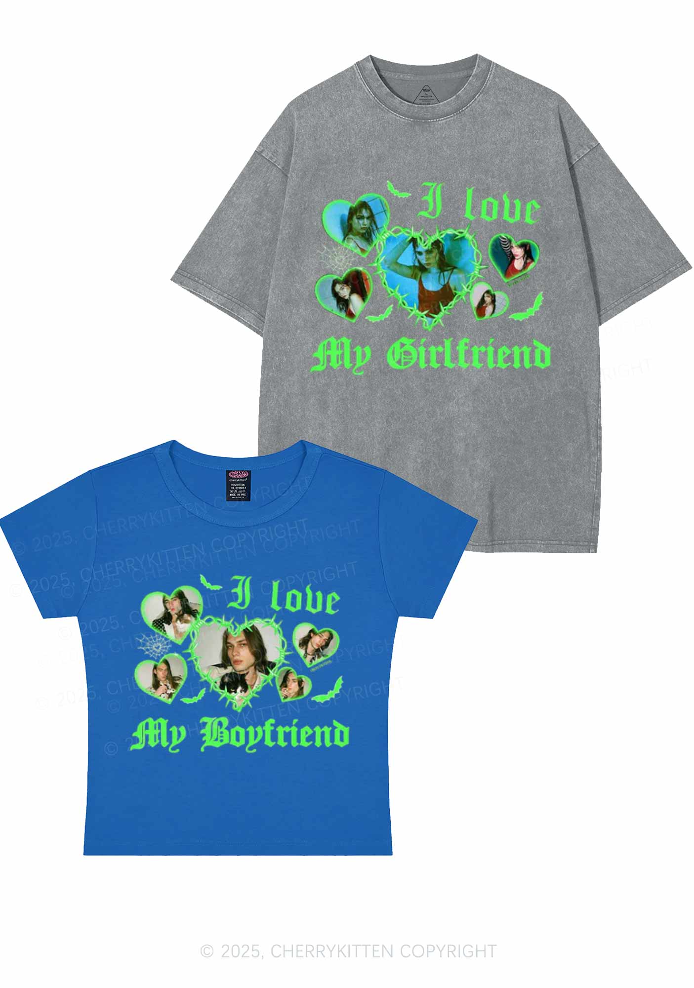 Custom Gothic GF BF Photos Y2K Valentine's Day Couple Shirt Cherrykitten - Image 9