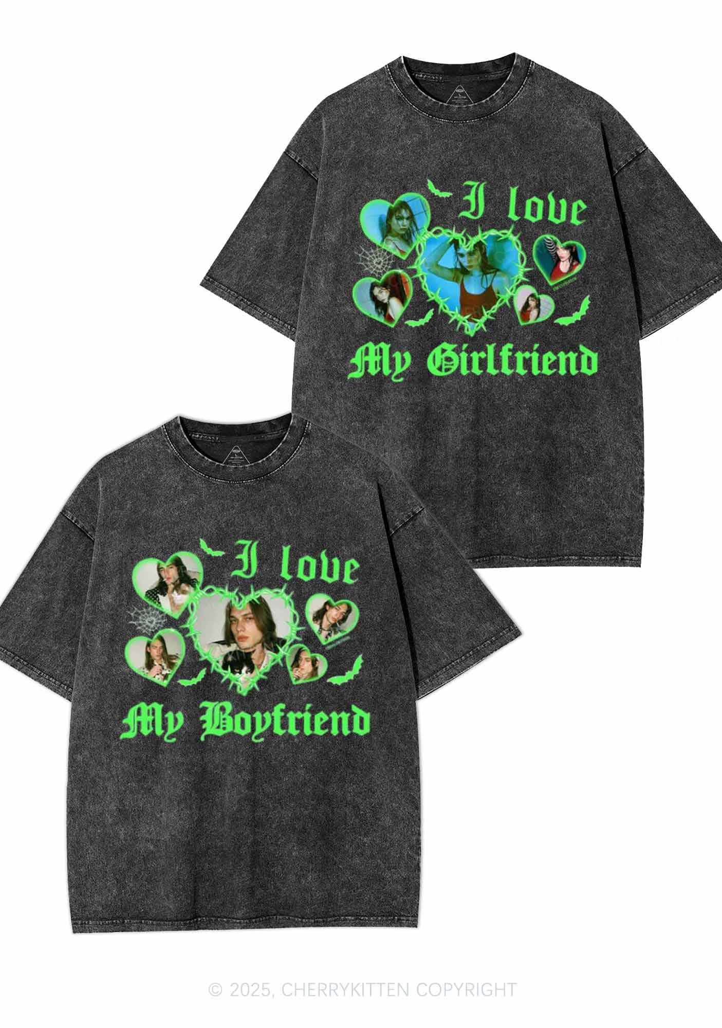 Custom Gothic GF BF Photos Y2K Valentine's Day Washed Tee Cherrykitten - Image 2