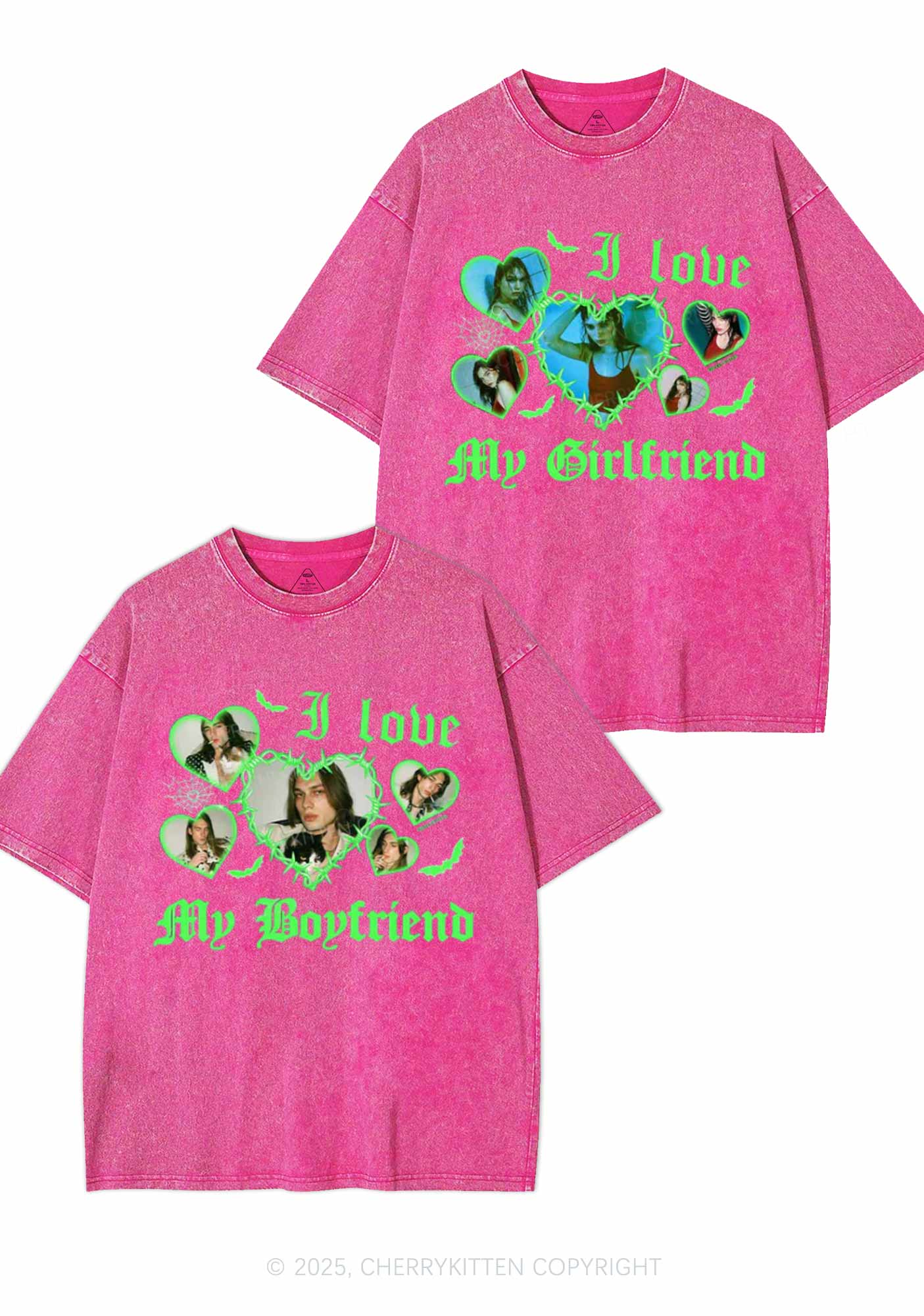 Custom Gothic GF BF Photos Y2K Valentine's Day Washed Tee Cherrykitten - Image 3