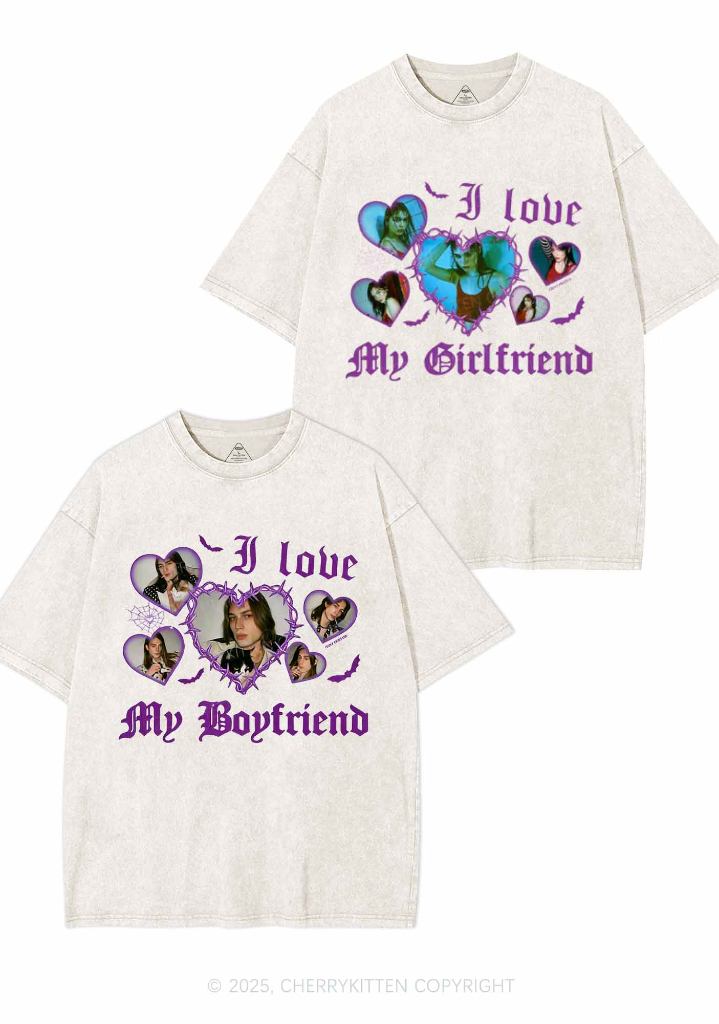 Custom Gothic GF BF Photos Y2K Valentine's Day Washed Tee Cherrykitten - Image 4