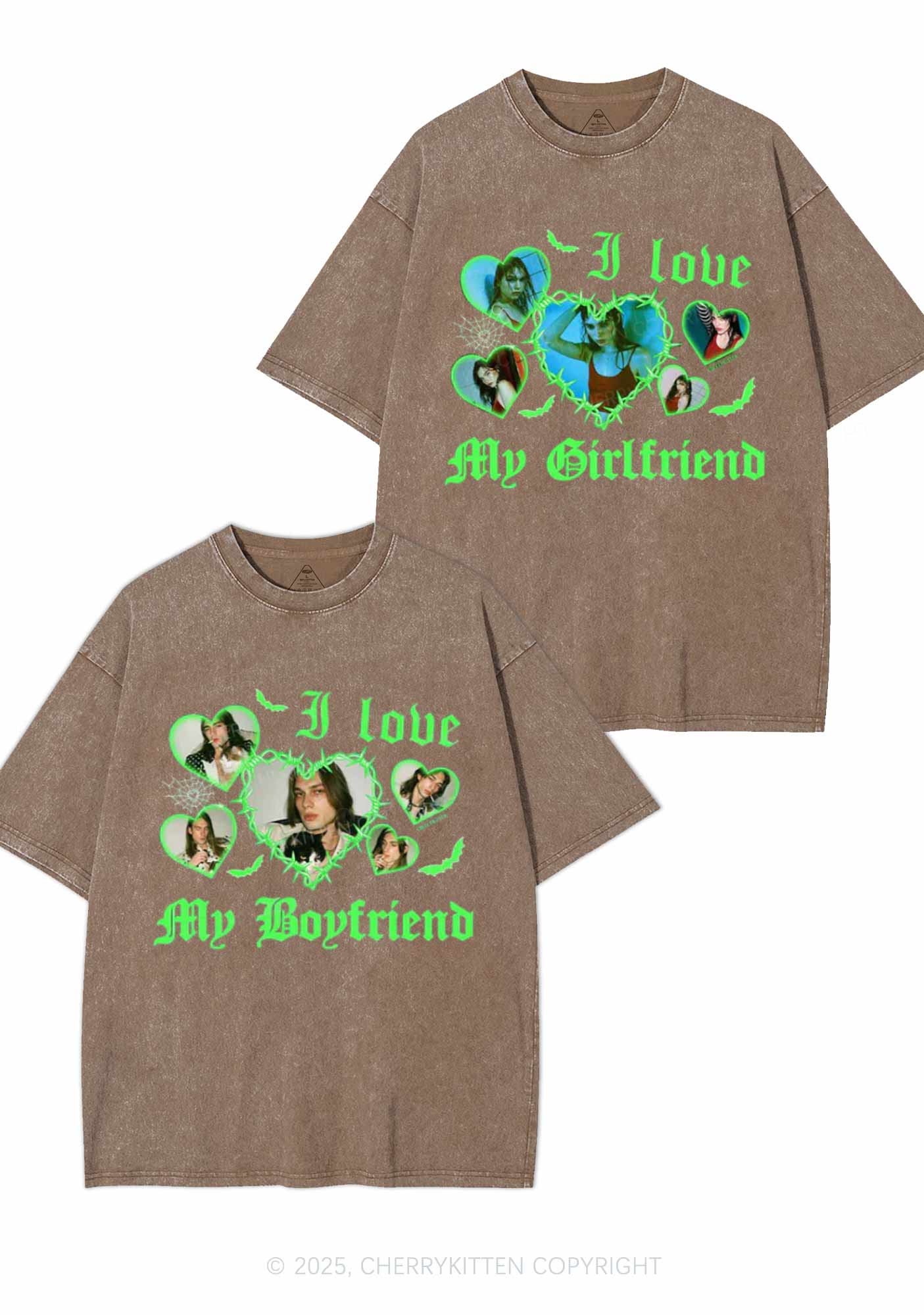 Custom Gothic GF BF Photos Y2K Valentine's Day Washed Tee Cherrykitten - Image 5