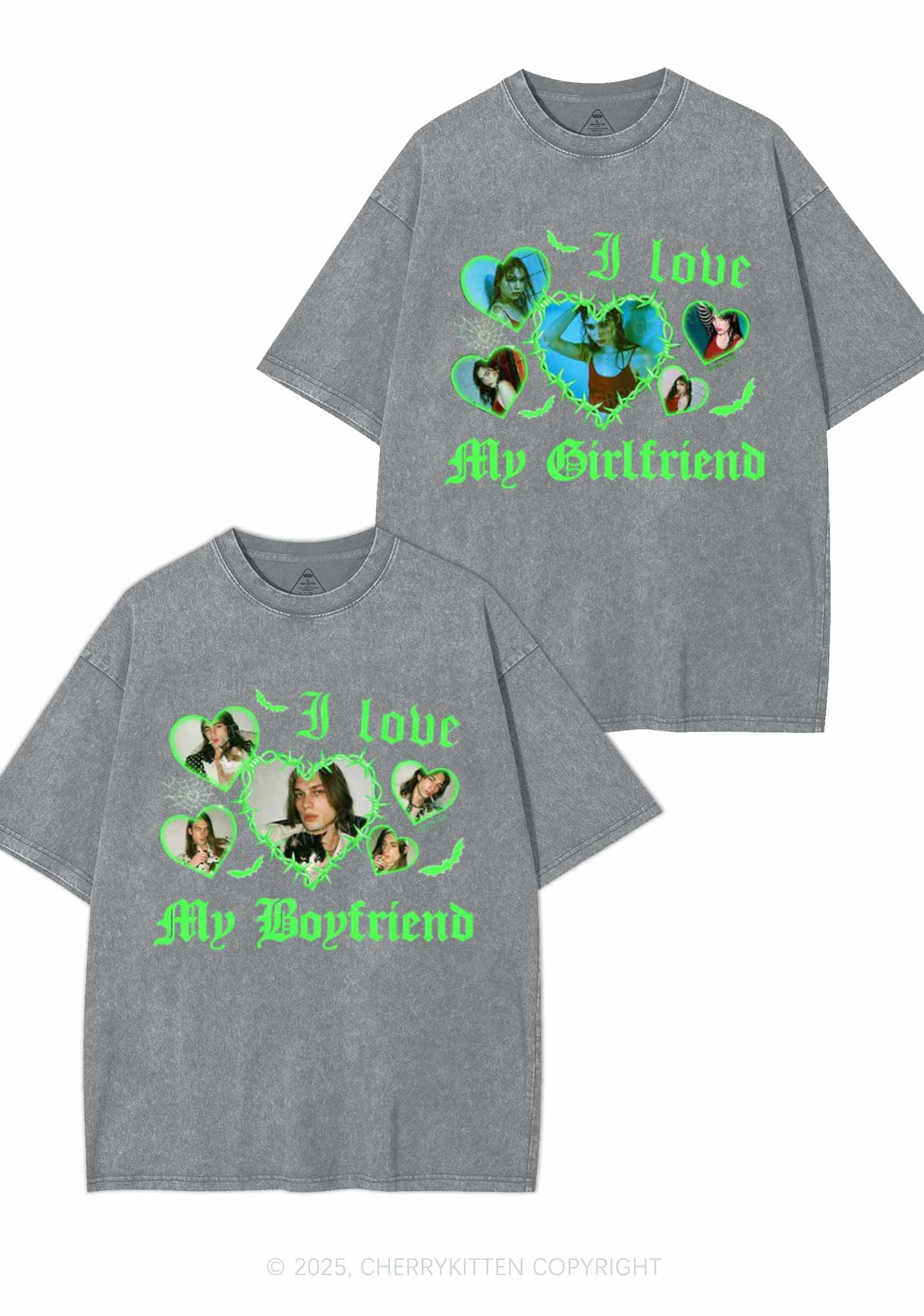 Custom Gothic GF BF Photos Y2K Valentine's Day Washed Tee Cherrykitten - Image 6