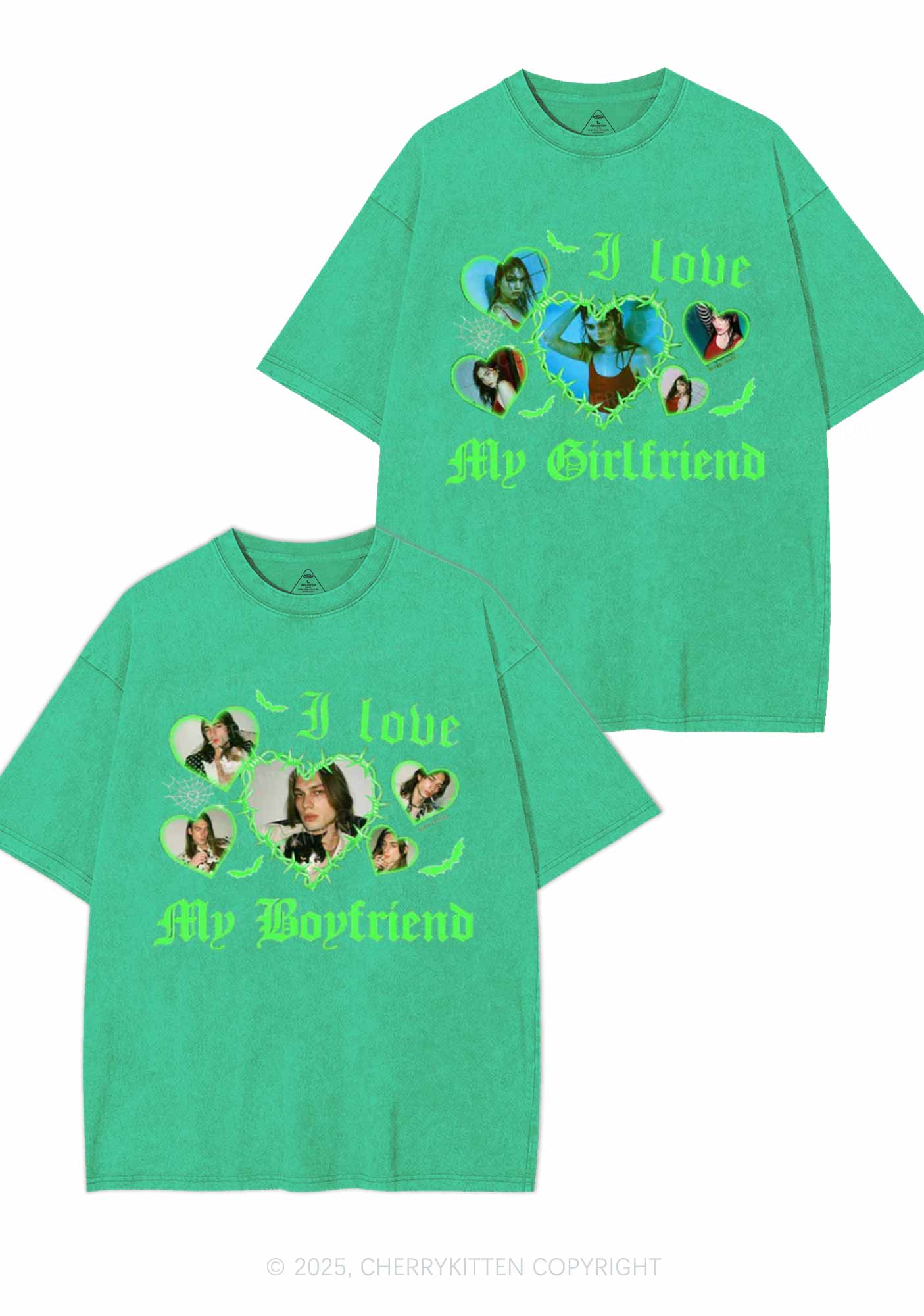 Custom Gothic GF BF Photos Y2K Valentine's Day Washed Tee Cherrykitten - Image 7
