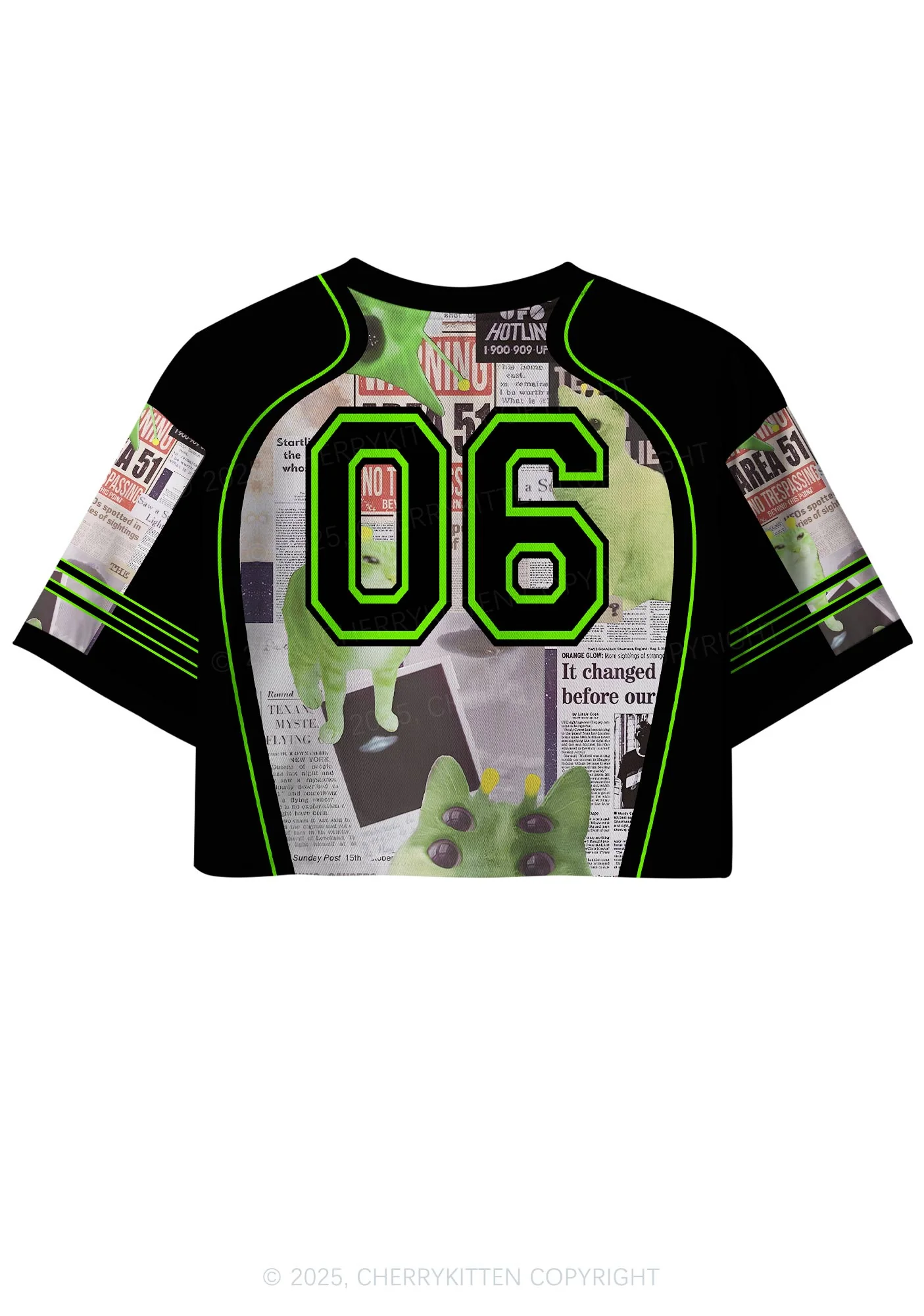 Custom Green Alien Kitten Y2K Crop Sport Jersey Shirts Cherrykitten - Image 2