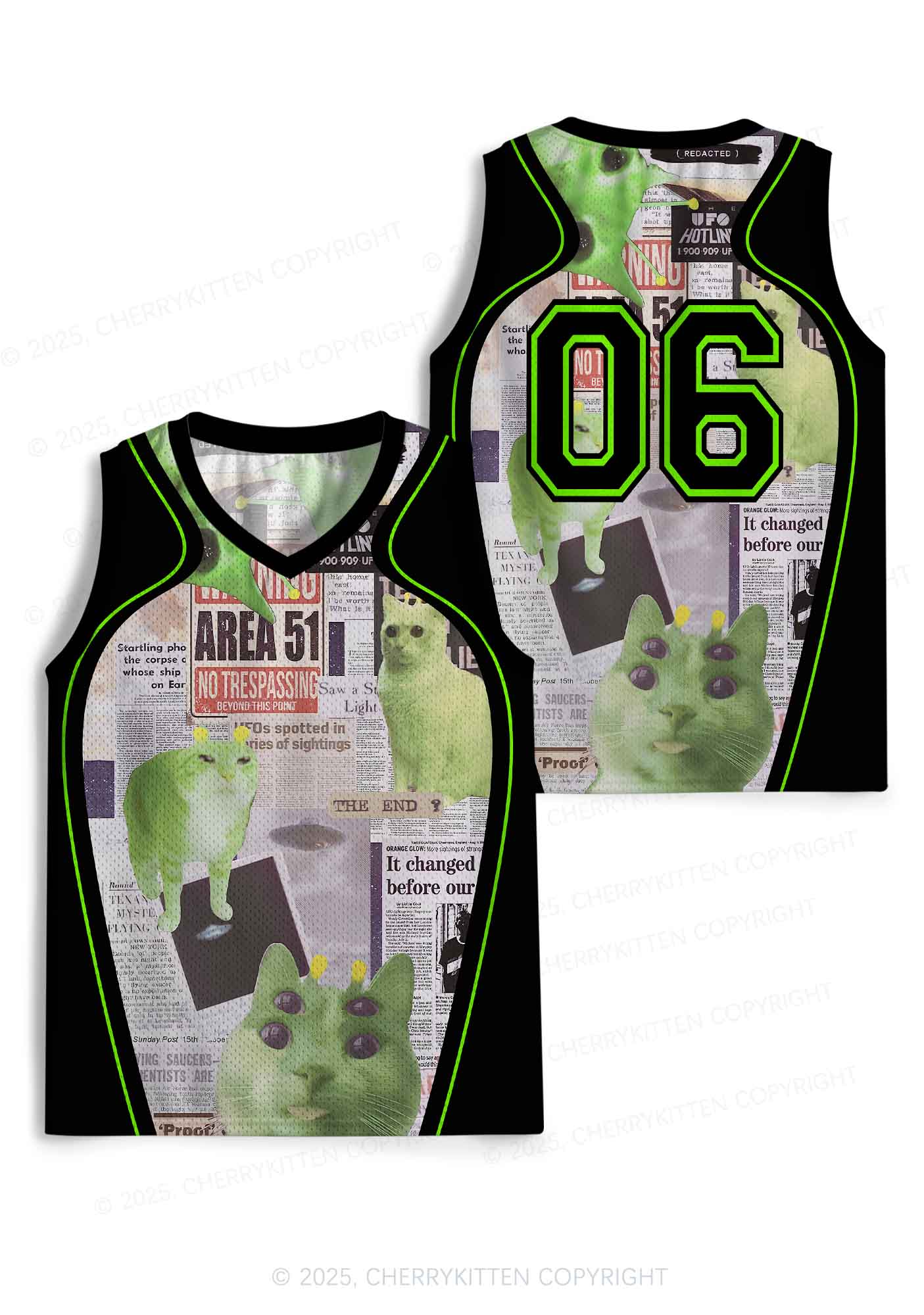 Custom Green Alien Kitten Y2K Sport Jersey Tank Cherrykitten - Image 3