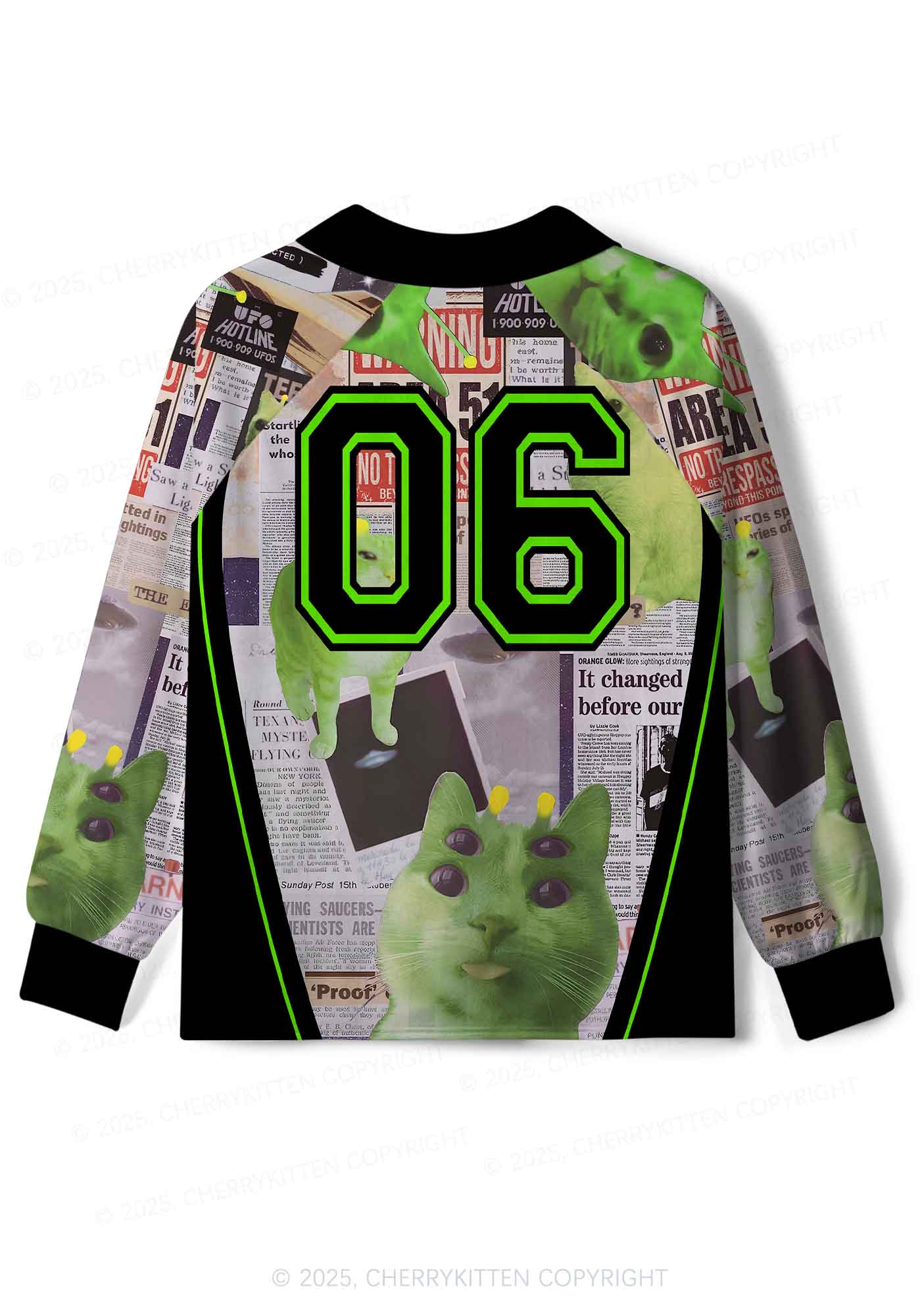 Custom Green Alien Kitten Y2K Sport Long Sleeve Jersey Shirts Cherrykitten - Image 2