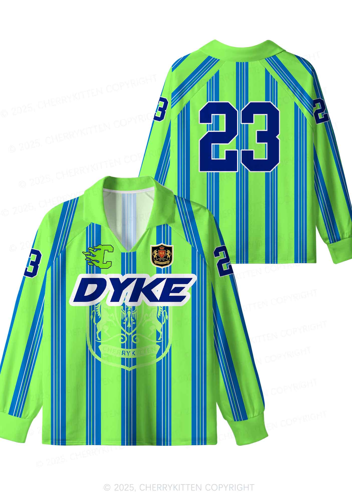 Custom Green DYKE Pride Y2K Sport Long Sleeve Jersey Shirts Cherrykitten - Image 4