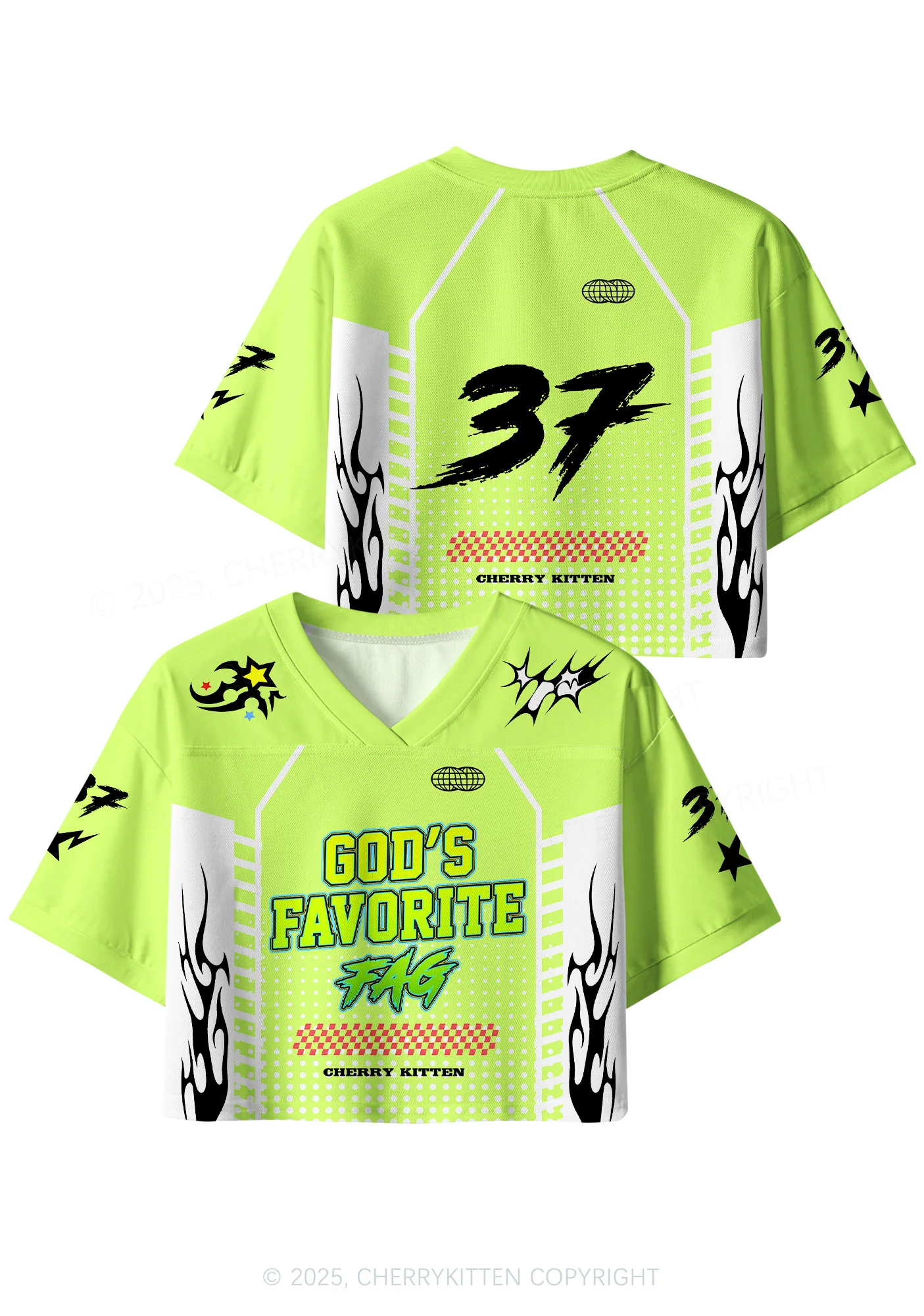 Custom Green Gods Favorite Fag Pride Y2K Crop Sport Jersey Shirts Cherrykitten - Image 3