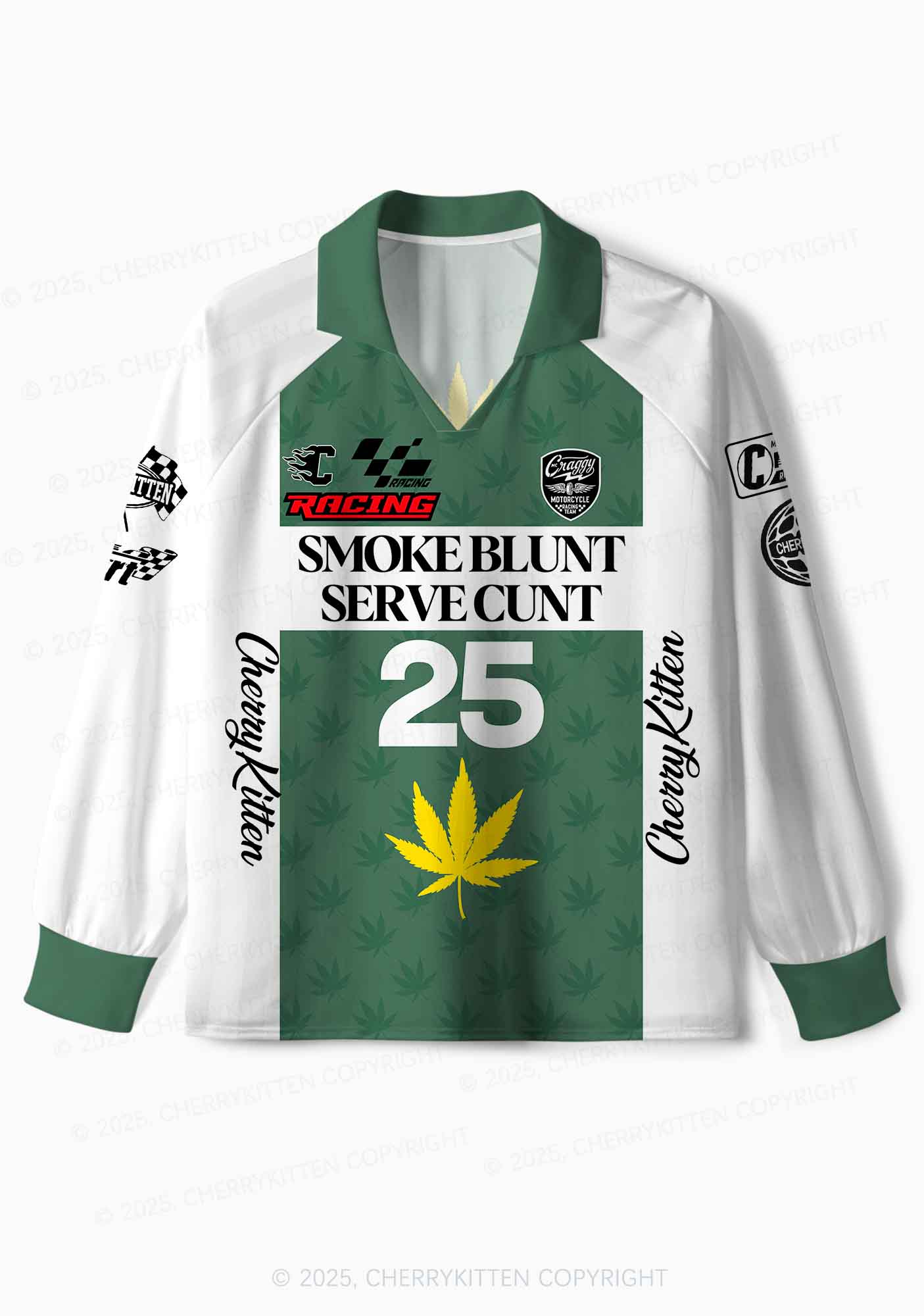 Custom Green Racing Smoke Blunt Y2K Sport Long Sleeve Jersey Shirts Cherrykitten - Image 2