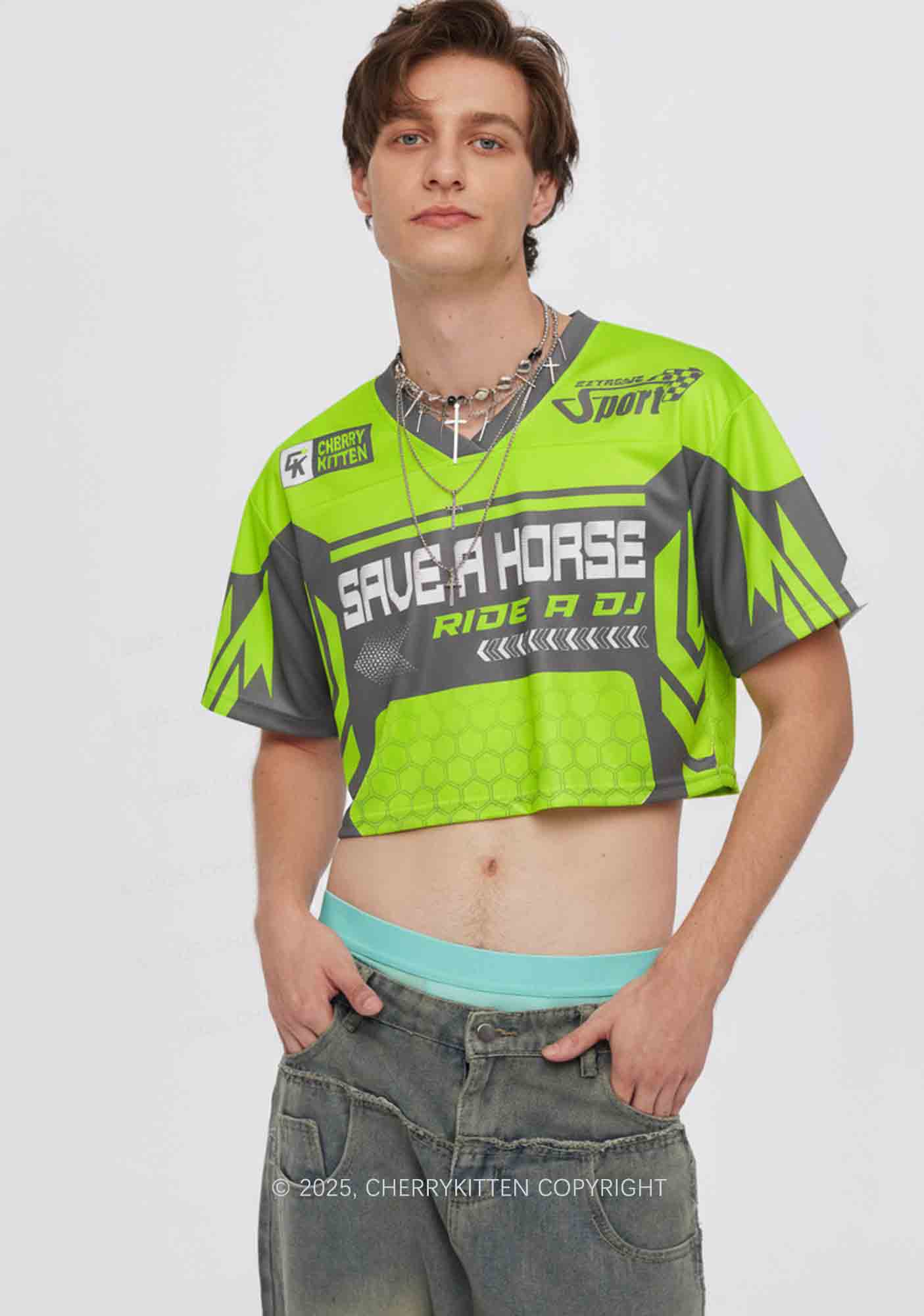 Custom Green Ride A DJ Y2K Crop Sport Jersey Shirts Cherrykitten - Image 2