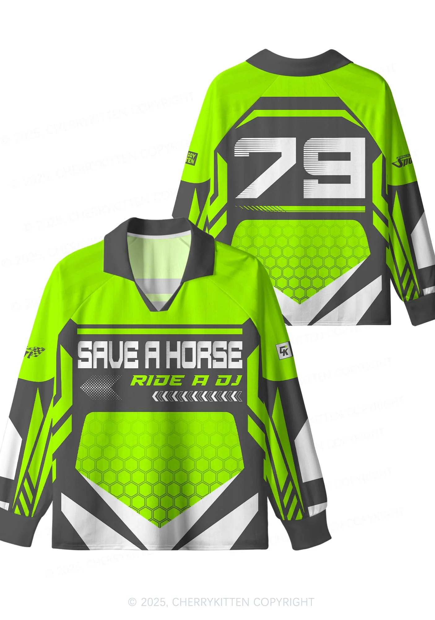 Custom Green Ride A DJ Y2K Sport Long Sleeve Jersey Shirts Cherrykitten - Image 3