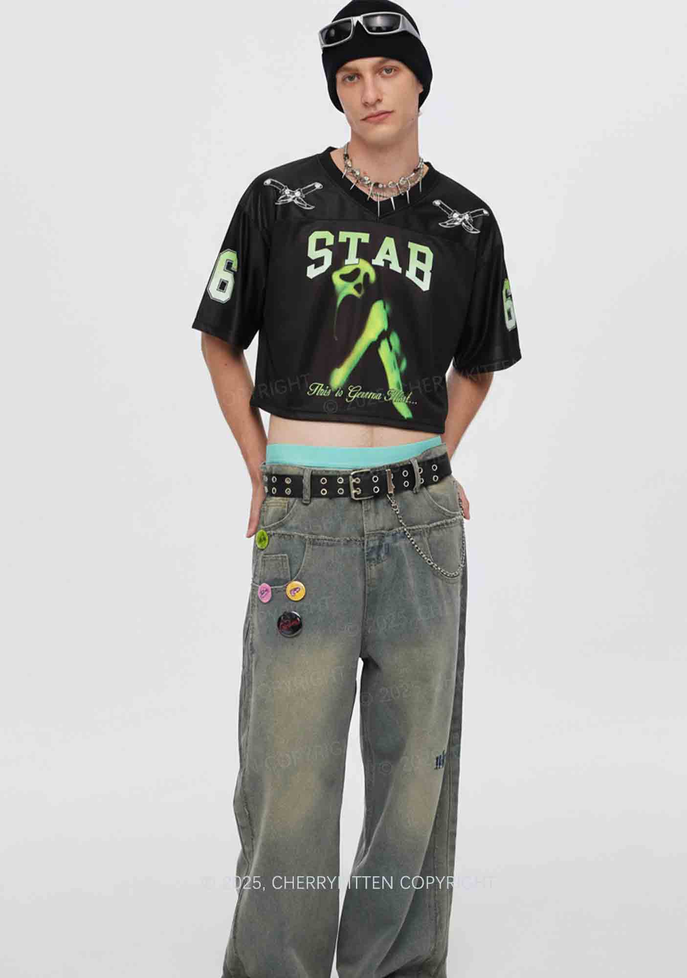 Custom Halloween Black Stab Ghost Y2K Crop Sport Jersey Shirts Cherrykitten - Image 2