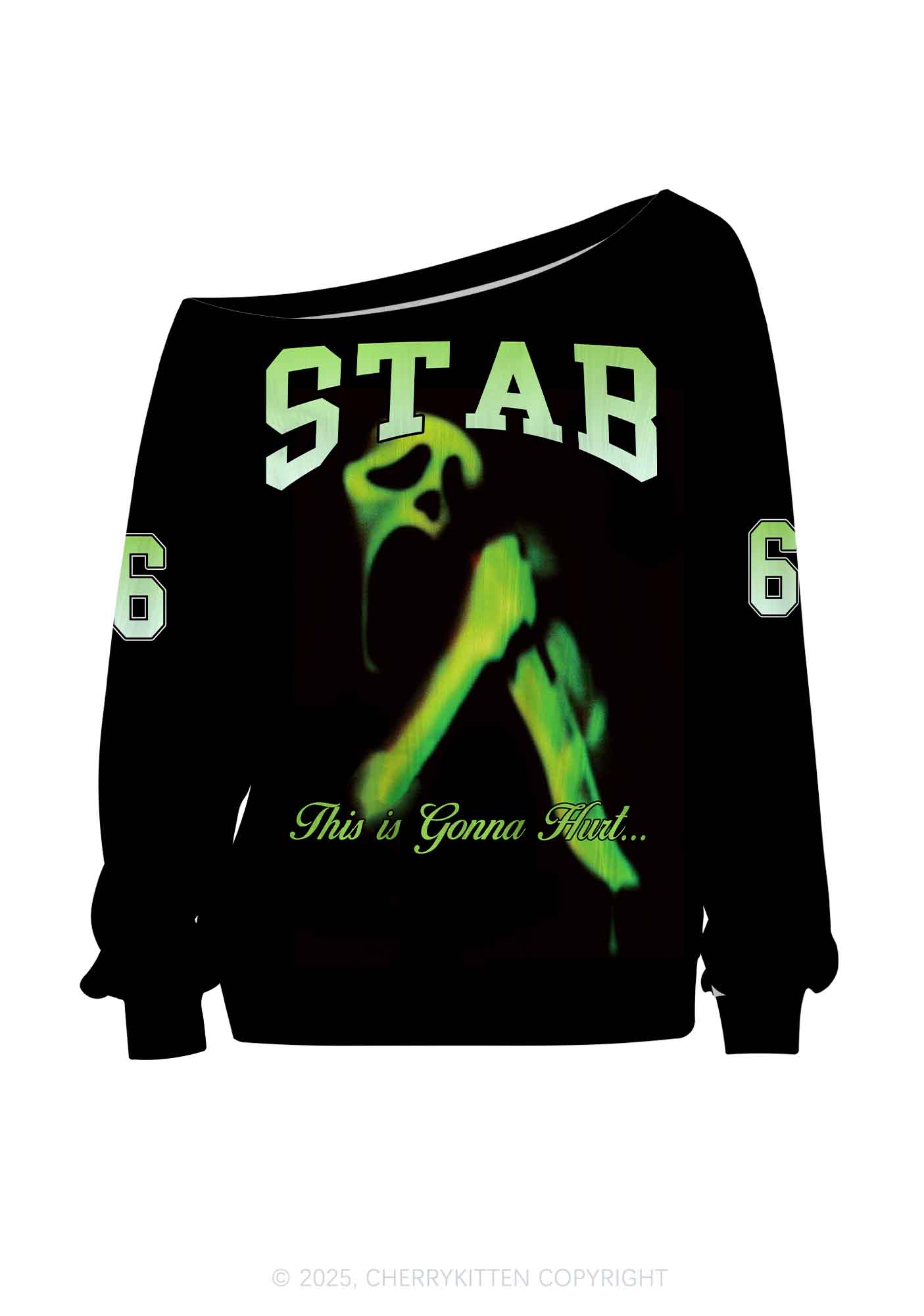 Custom Halloween Black Stab Ghost Y2K Off Shoulder Long Sleeve Sport Jersey Shirts Cherrykitten - Image 2