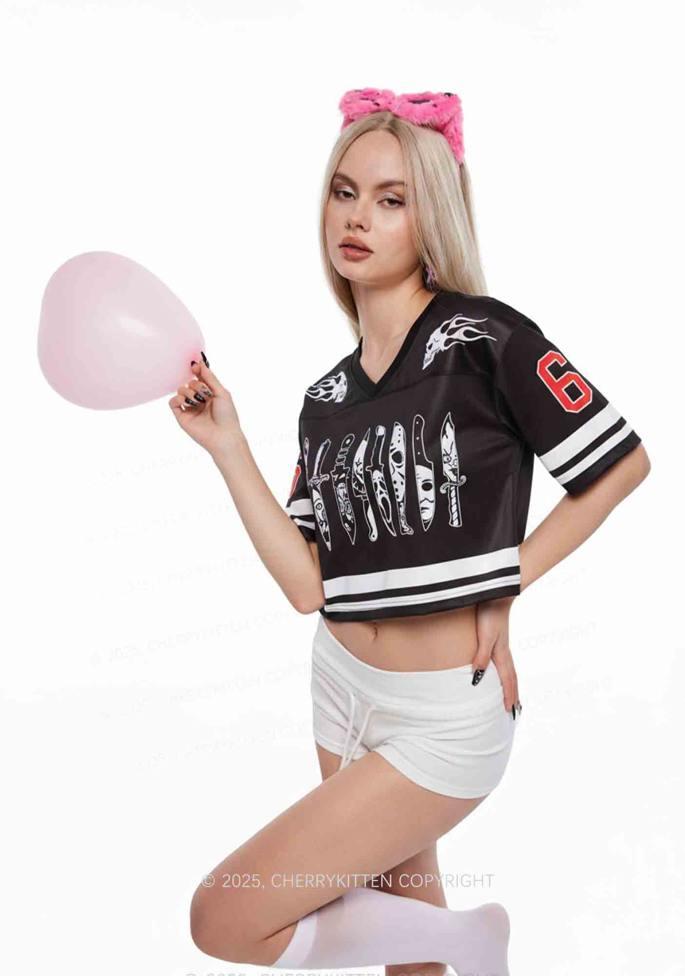 Custom Halloween Ghost Knife Y2K Crop Sport Jersey Shirts Cherrykitten - Image 2