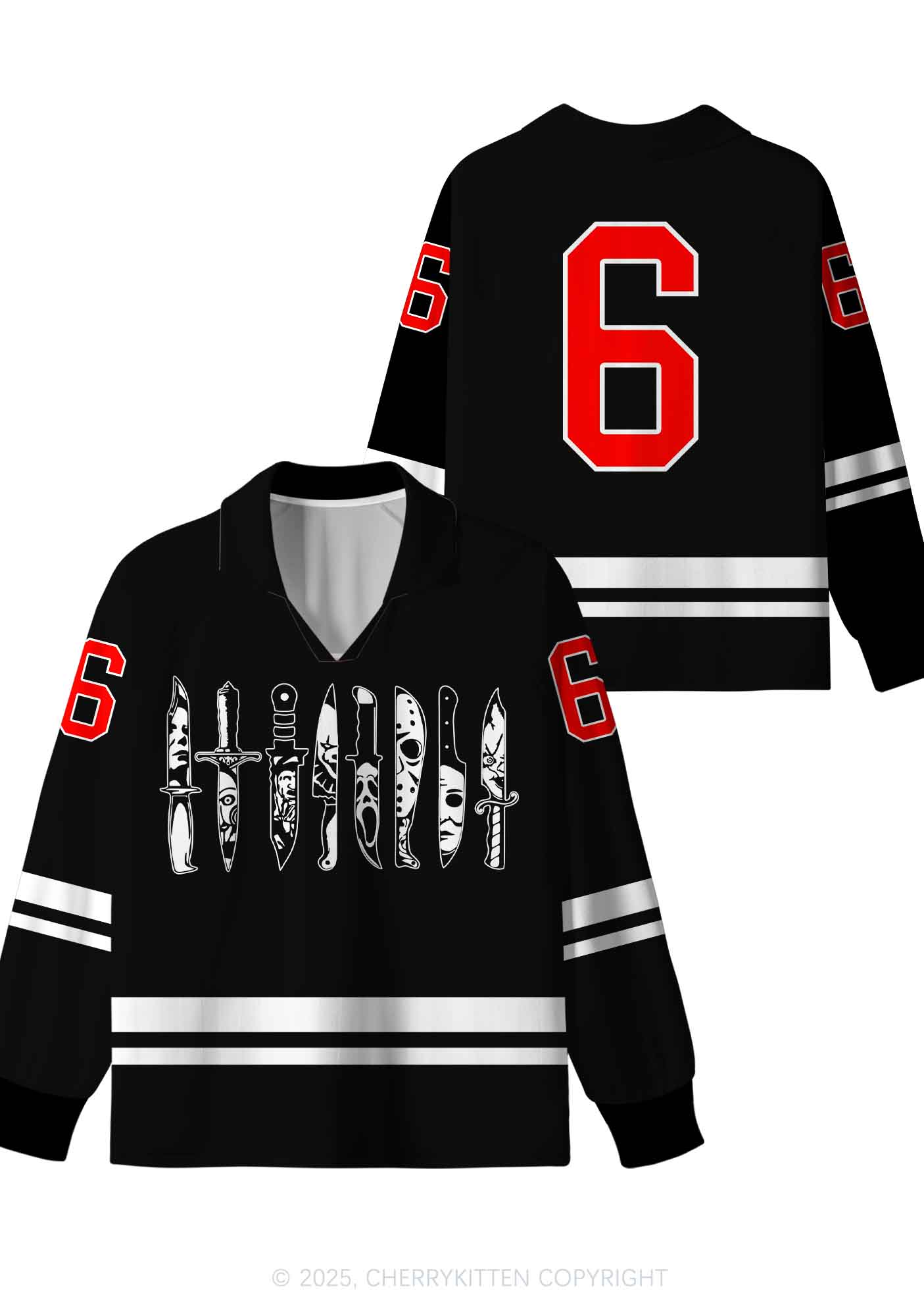 Custom Halloween Ghost Knife Y2K Long Sleeve Sport Jersey Shirts Cherrykitten - Image 3