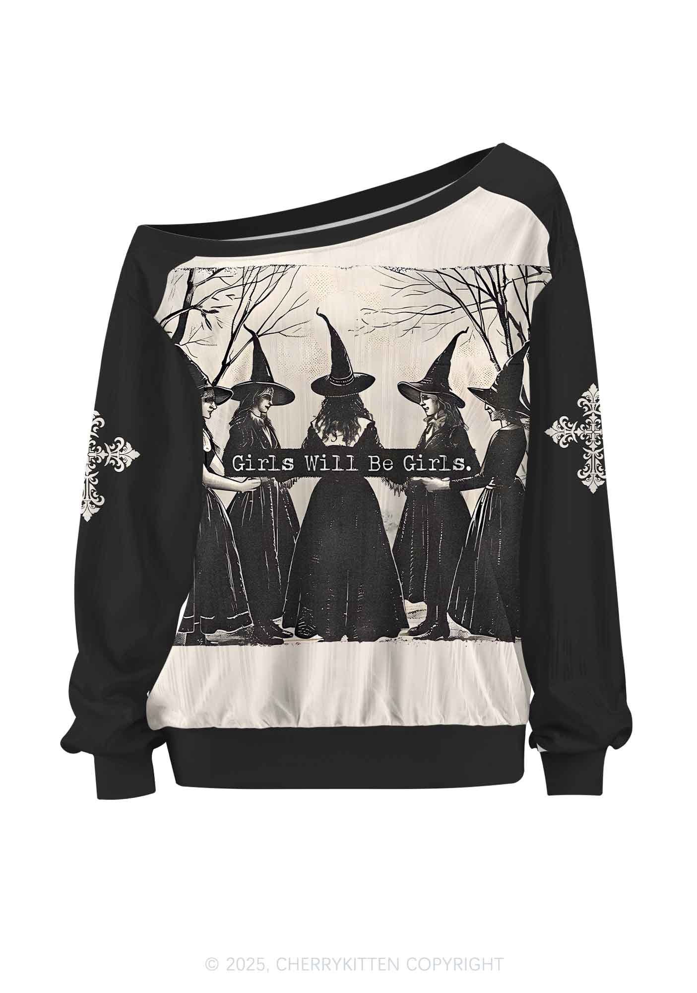Custom Halloween Girls Will Be Girls Y2K Off Shoulder Long Sleeve Sport Jersey Shirts Cherrykitten - Image 2