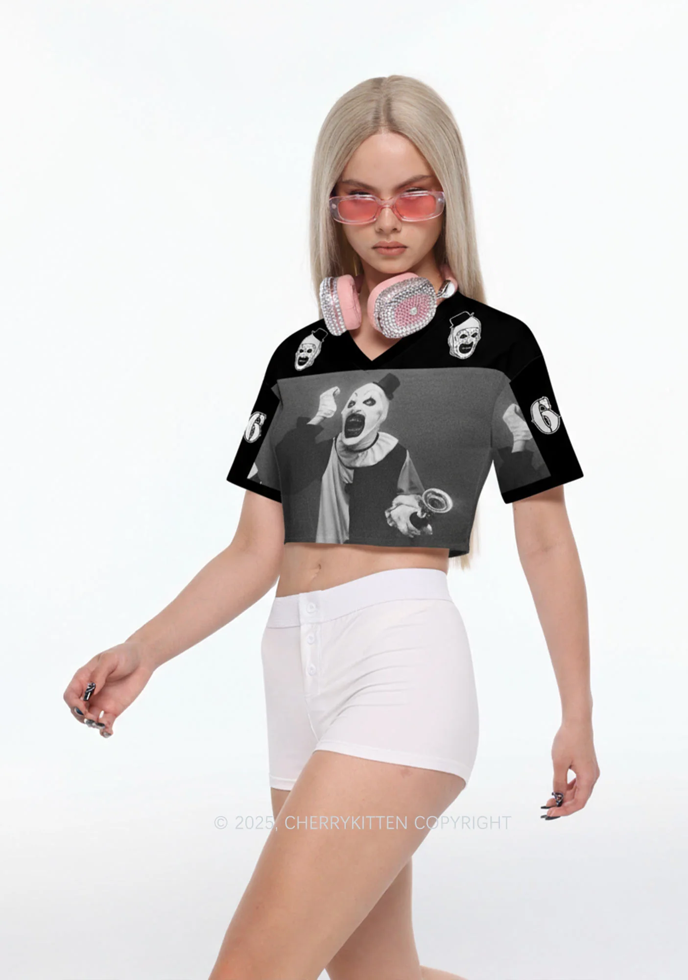 Custom Halloween Horror Clown Y2K Crop Sport Jersey Shirts Cherrykitten - Image 2