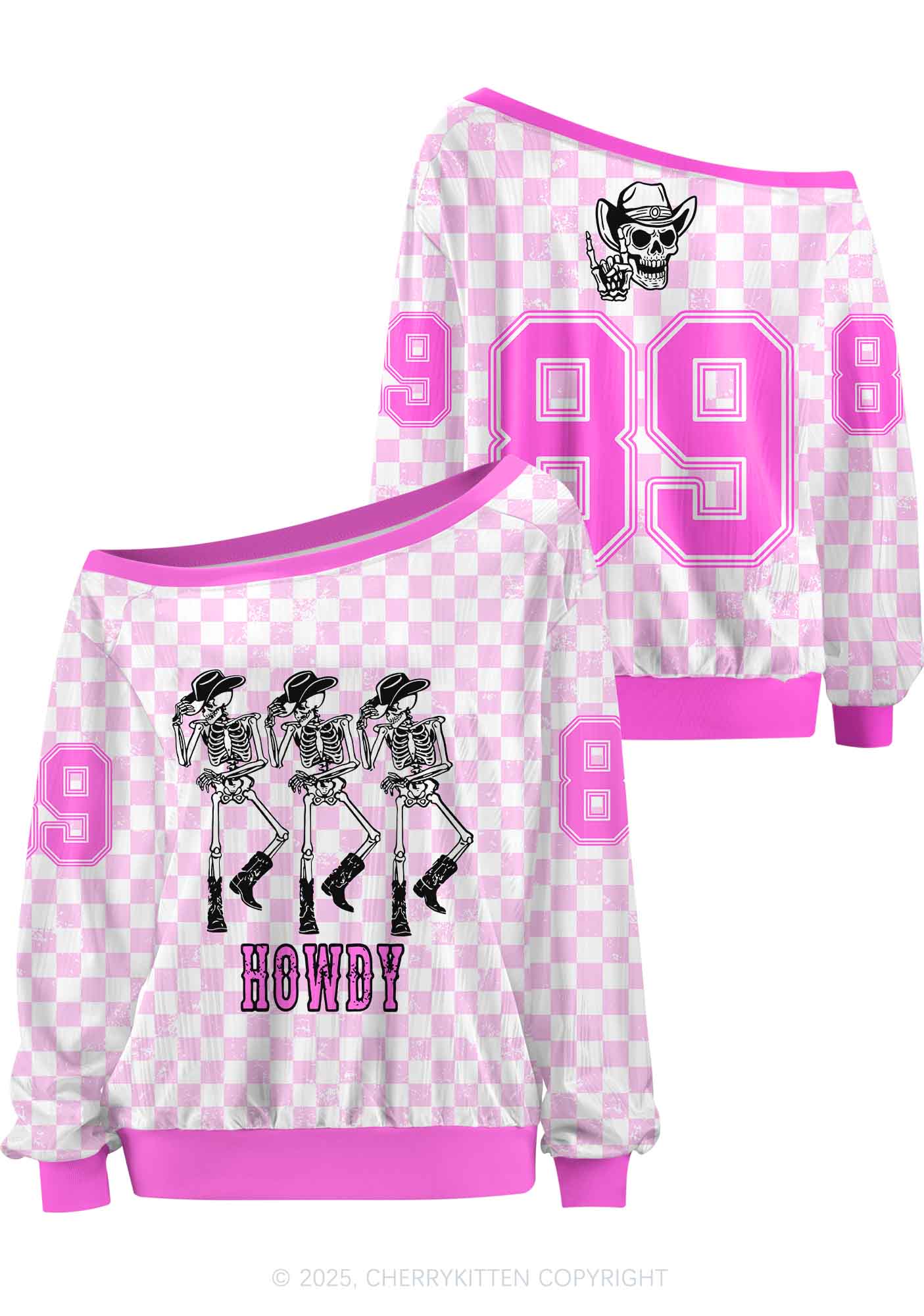 Custom Halloween Howdy Dancing Skeletons Y2K Off Shoulder Long Sleeve Sport Jersey Shirts Cherrykitten - Image 3