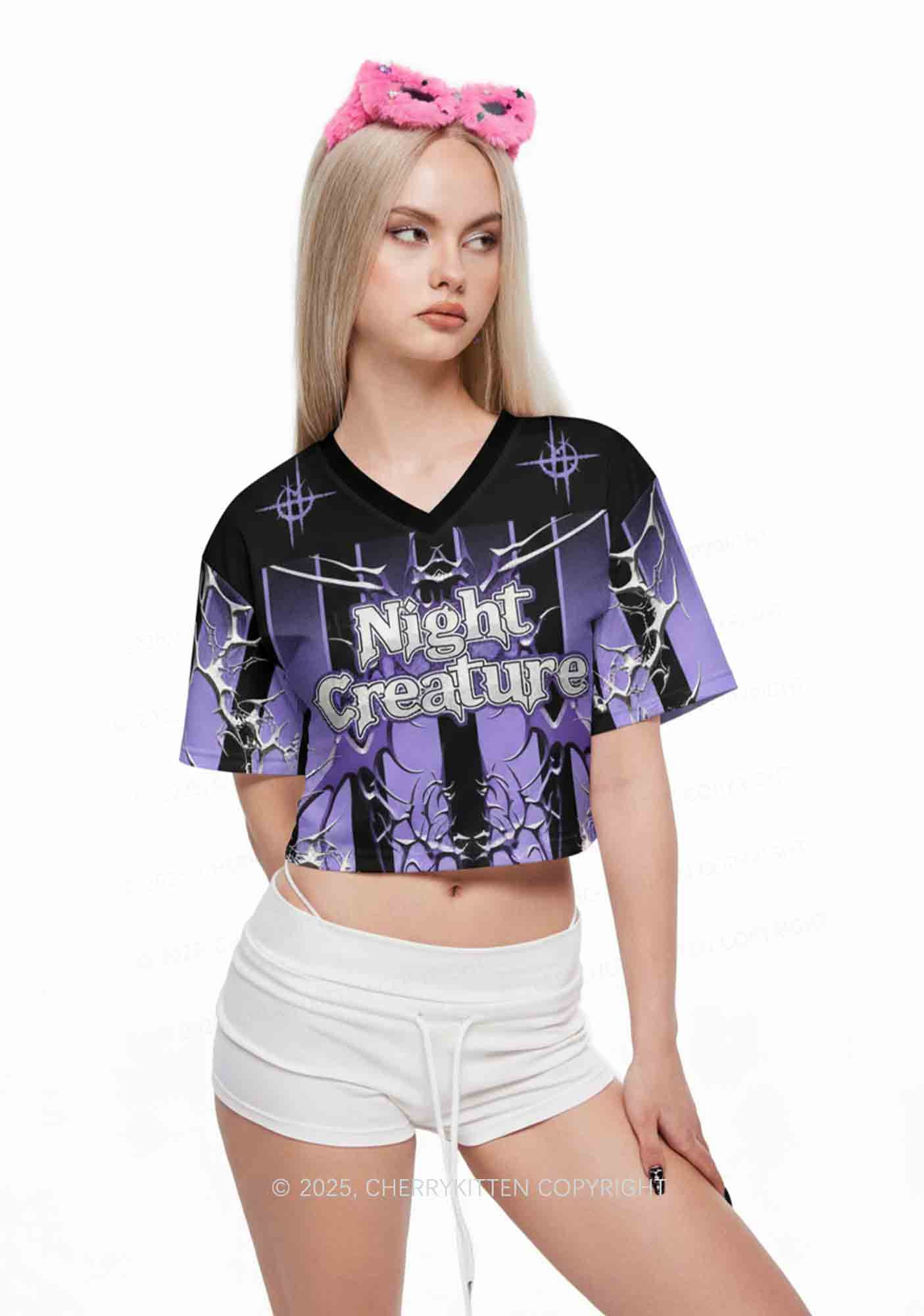 Custom Halloween Night Creature Y2K Crop Sport Jersey Shirts Cherrykitten - Image 2