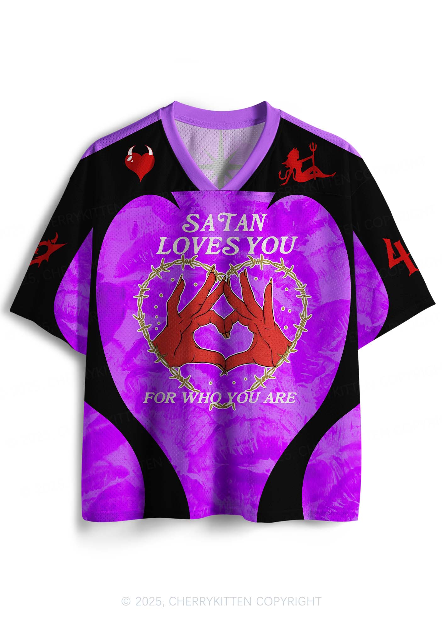 Custom Halloween Satan Loves You Y2K Sport Jersey Shirts Cherrykitten - Image 2