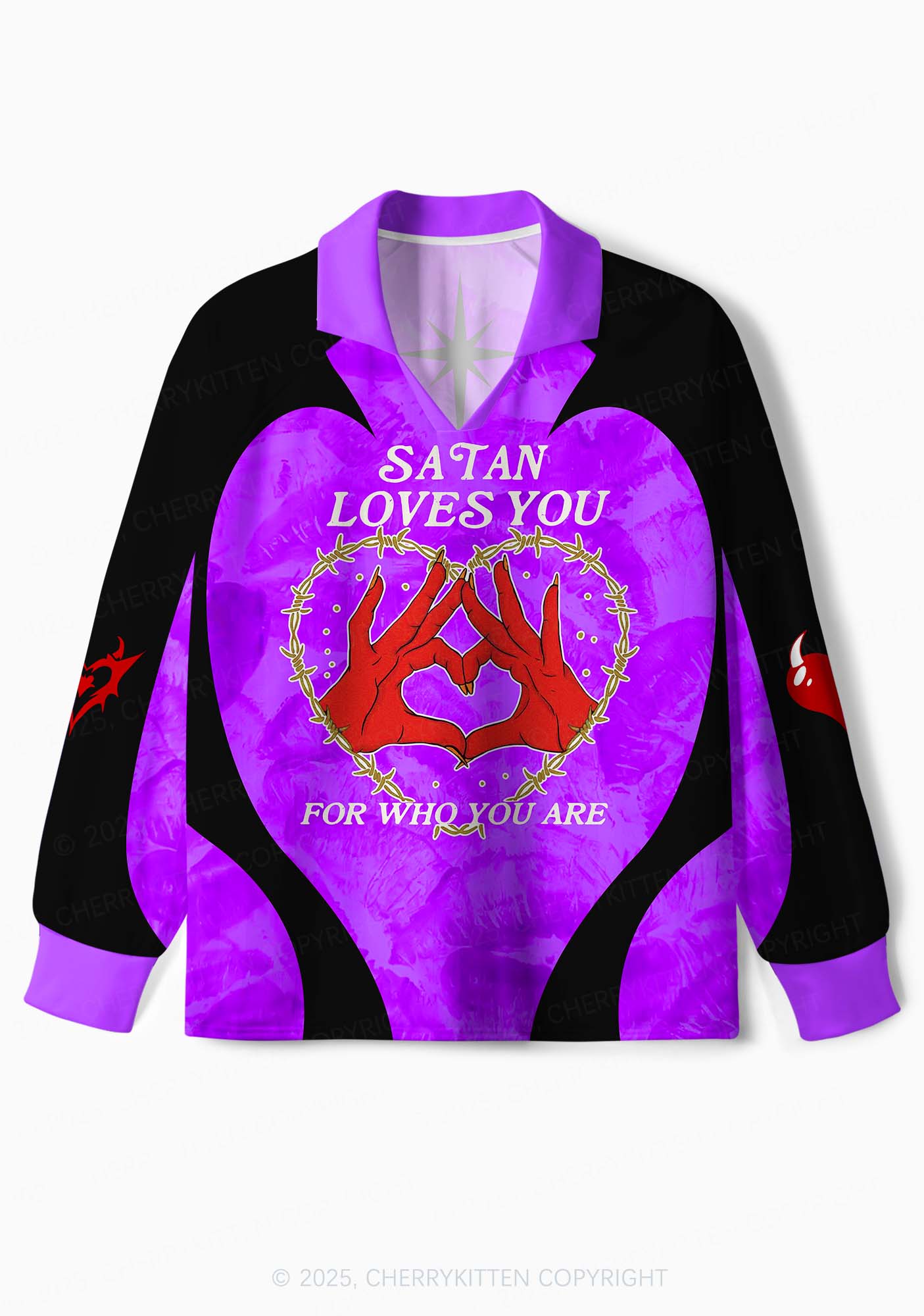 Custom Halloween Satan Loves You Y2K Sport Long Sleeve Jersey Shirts Cherrykitten - Image 2