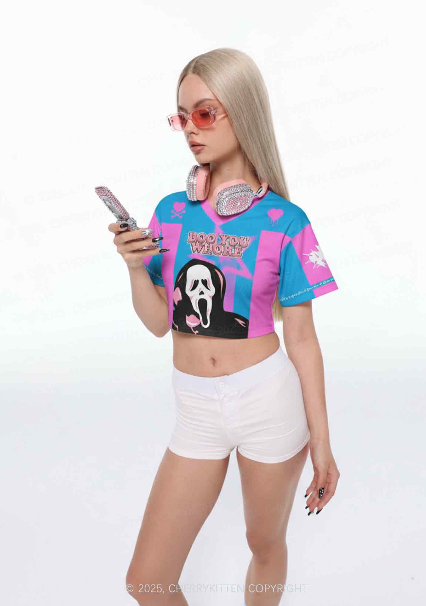 Custom Halloween Skeleton Boo You Hore Y2K Crop Sport Jersey Shirts Cherrykitten - Image 2