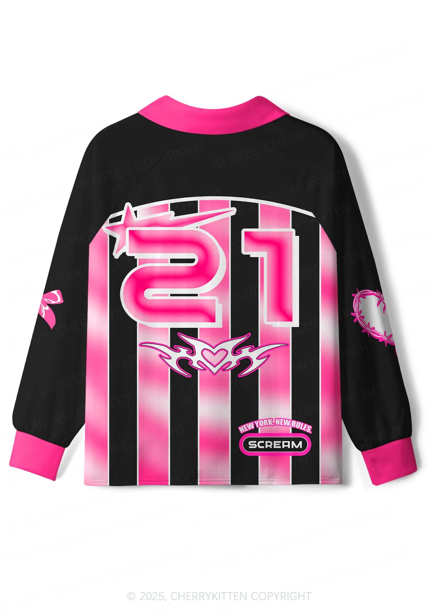 Custom Halloween Skeleton Heart Y2K Sport Long Sleeve Jersey Shirts Cherrykitten - Image 3
