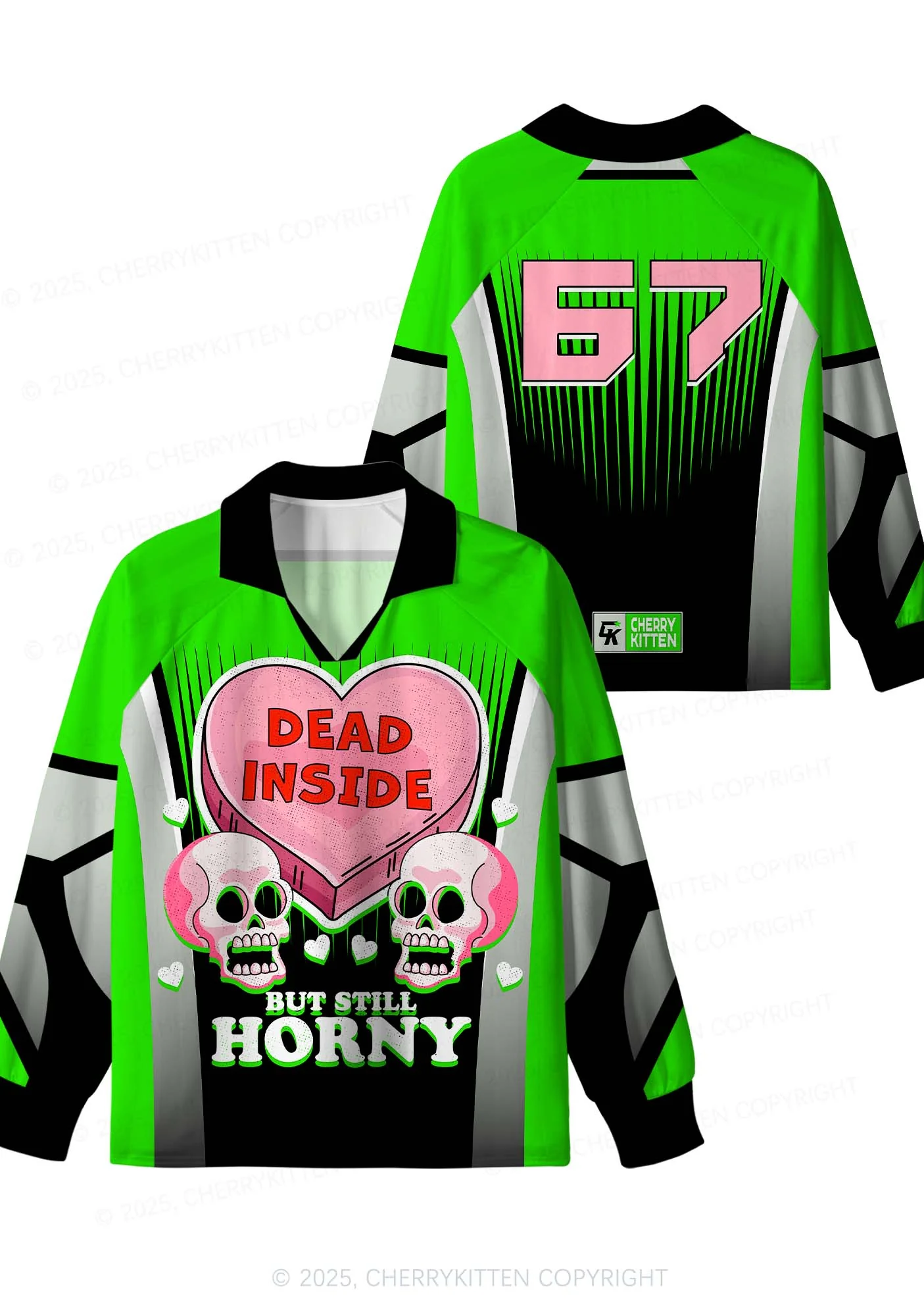 Custom Halloween Skulls Dead Inside Y2K Sport Long Sleeve Jersey Shirts Cherrykitten - Image 4