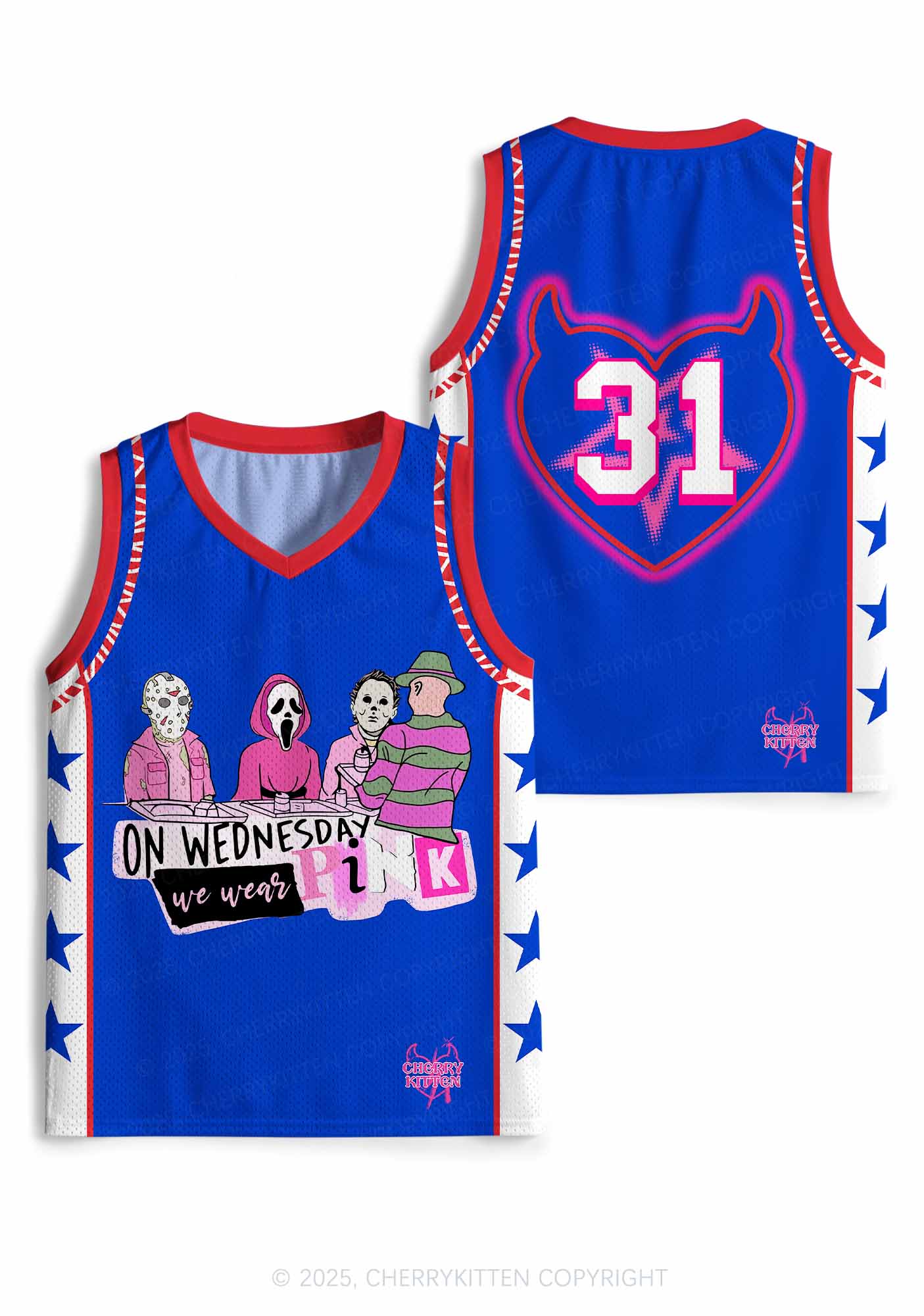 Custom Halloween Wednesday Wear Pink Horror Y2K Sport Jersey Tank Cherrykitten - Image 3