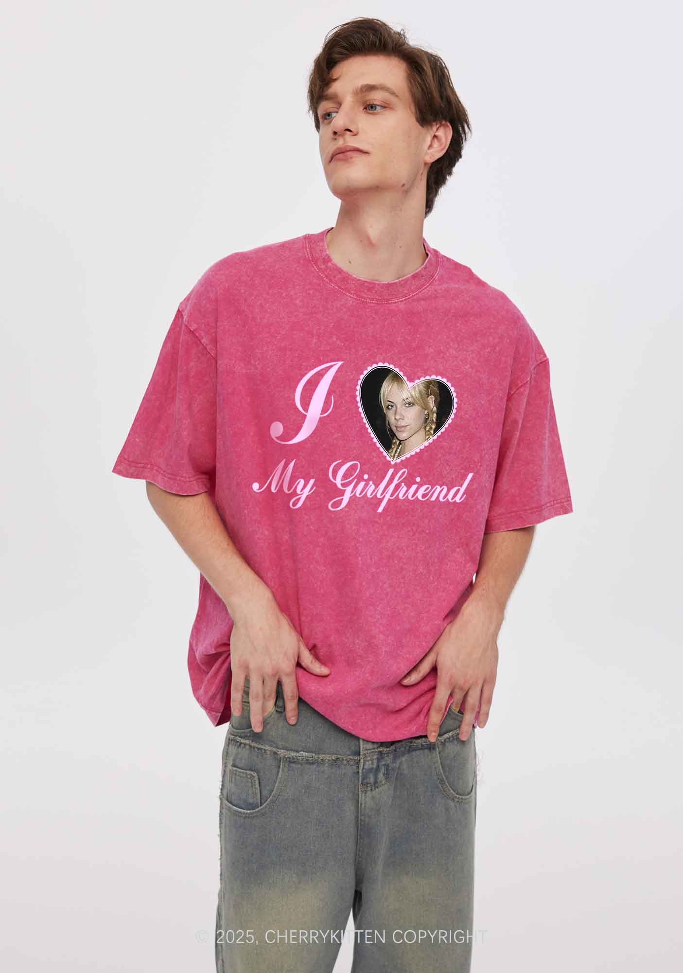 Custom Heart My BF GF Y2K Shirts Washed Tee Cherrykitten - Image 2