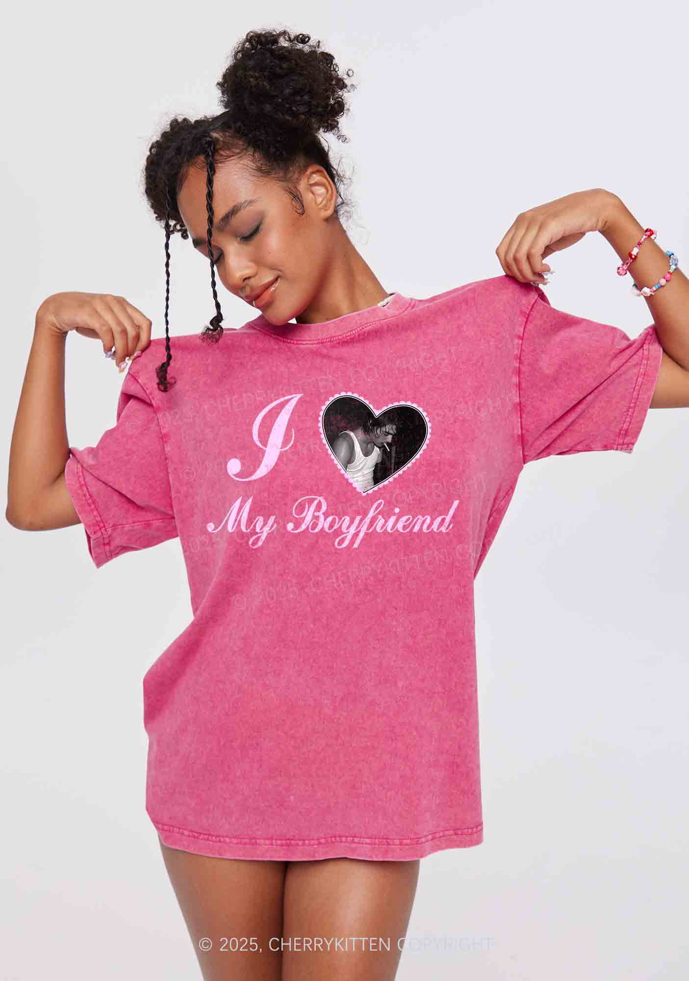 Custom Heart My BF GF Y2K Valentine's Day Washed Tee Cherrykitten - Image 3