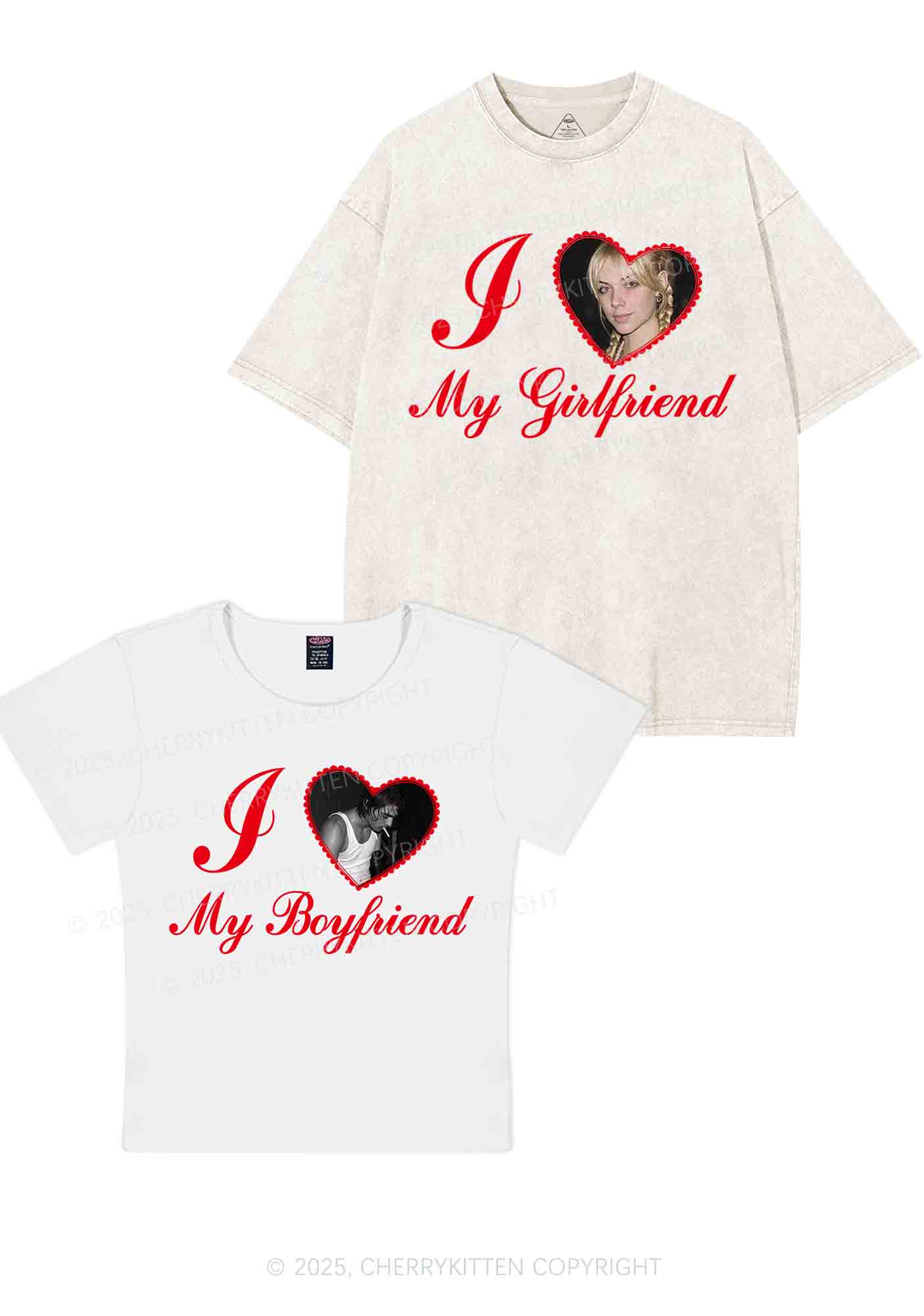 Custom Heart My BF GF Y2K Valentine's Day Couple Shirt Cherrykitten - Image 4