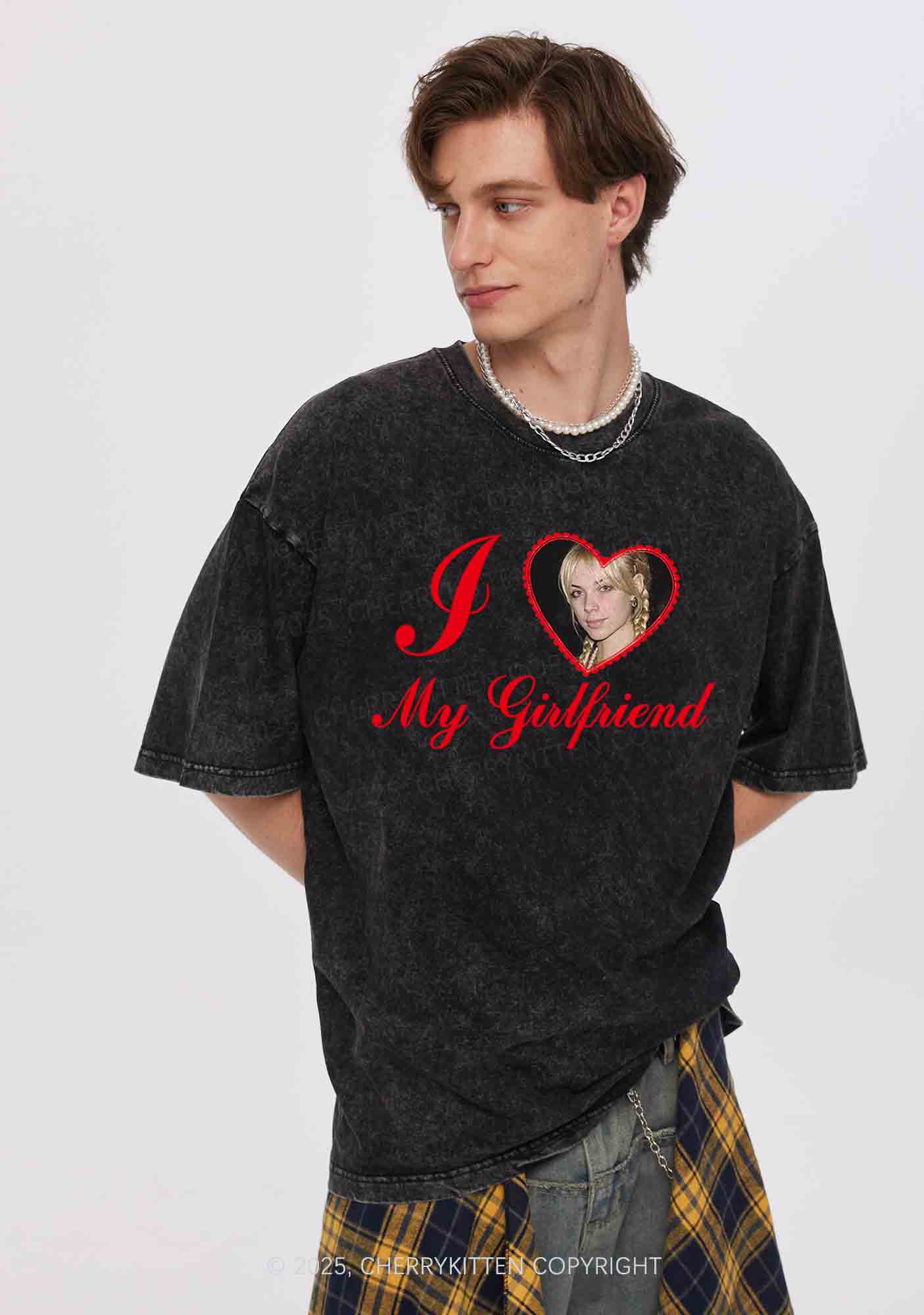 Custom Heart My BF GF Y2K Valentine's Day Washed Tee Cherrykitten - Image 2
