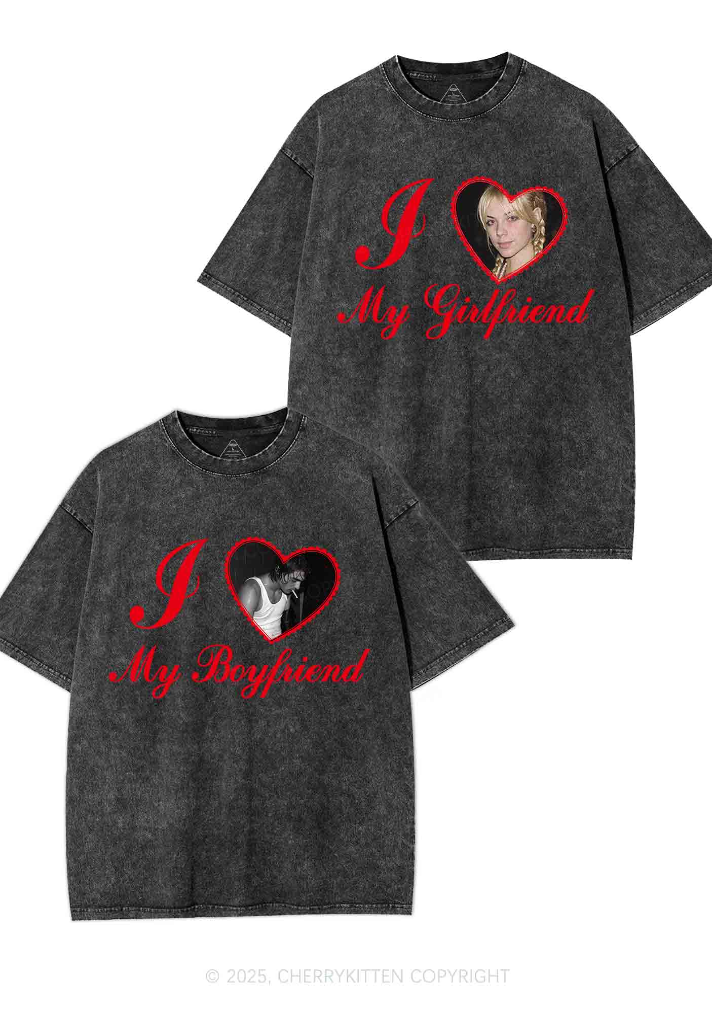 Custom Heart My BF GF Y2K Valentine's Day Washed Tee Cherrykitten - Image 4