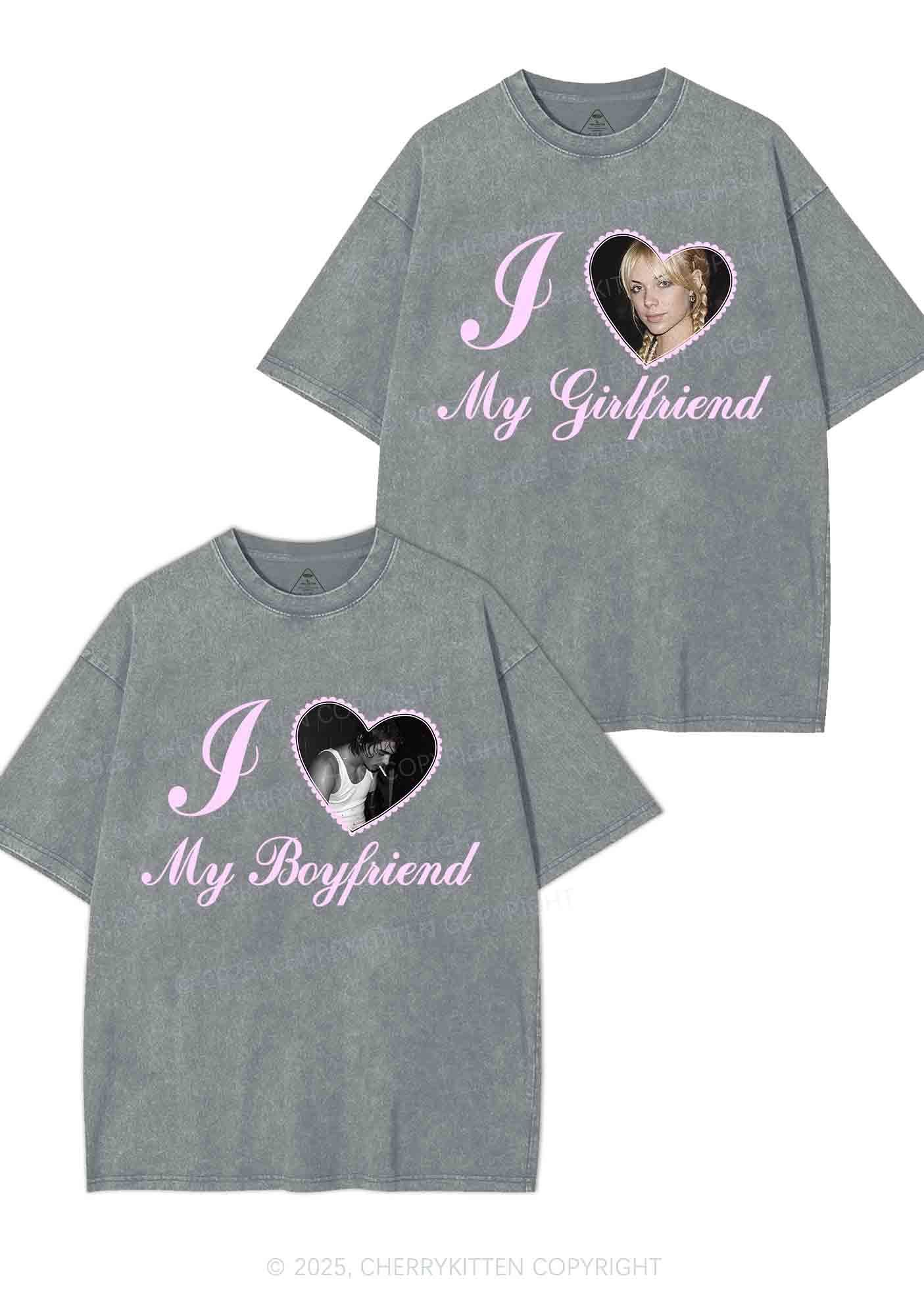 Custom Heart My BF GF Y2K Valentine's Day Washed Tee Cherrykitten - Image 8