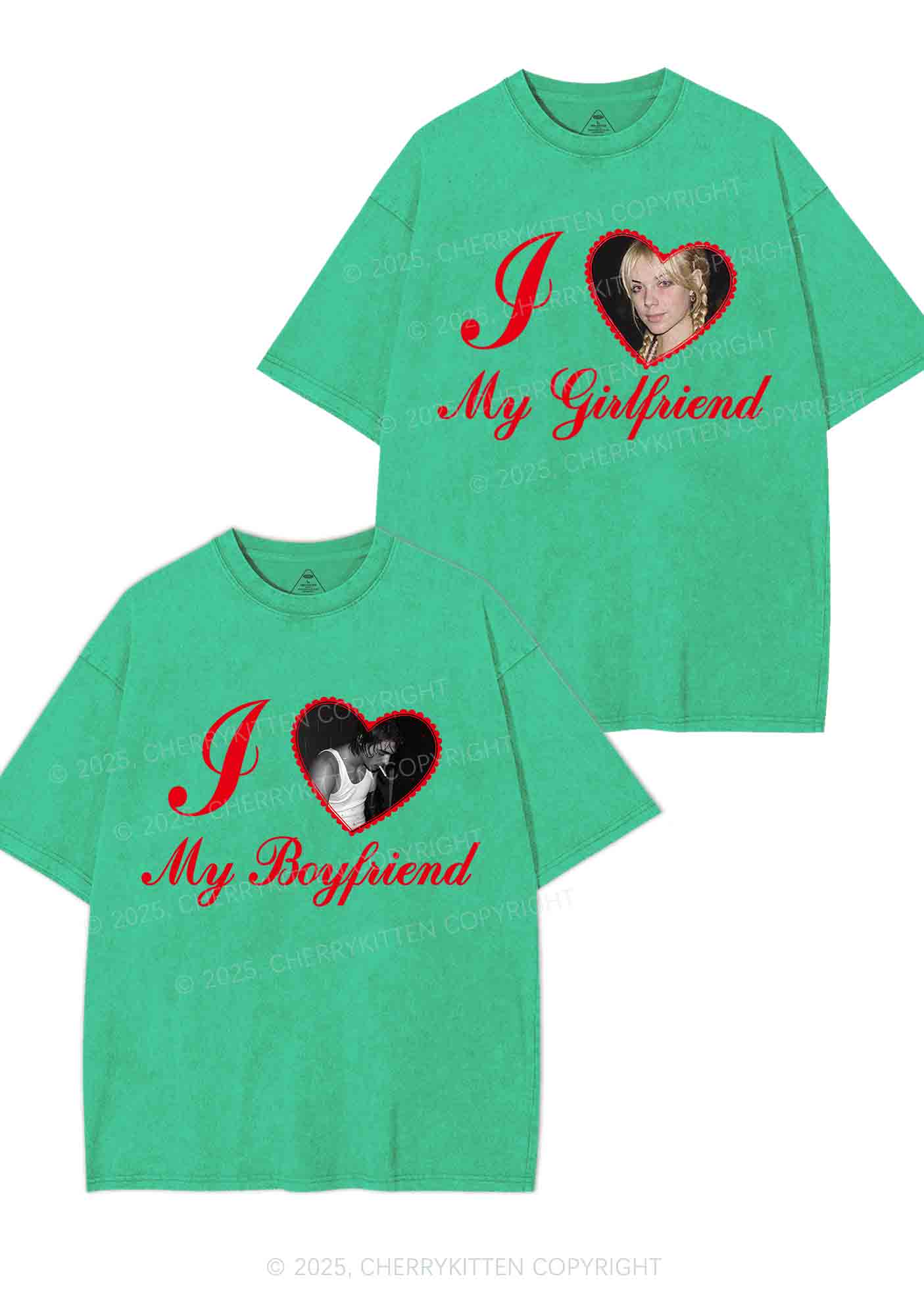 Custom Heart My BF GF Y2K Valentine's Day Washed Tee Cherrykitten - Image 9