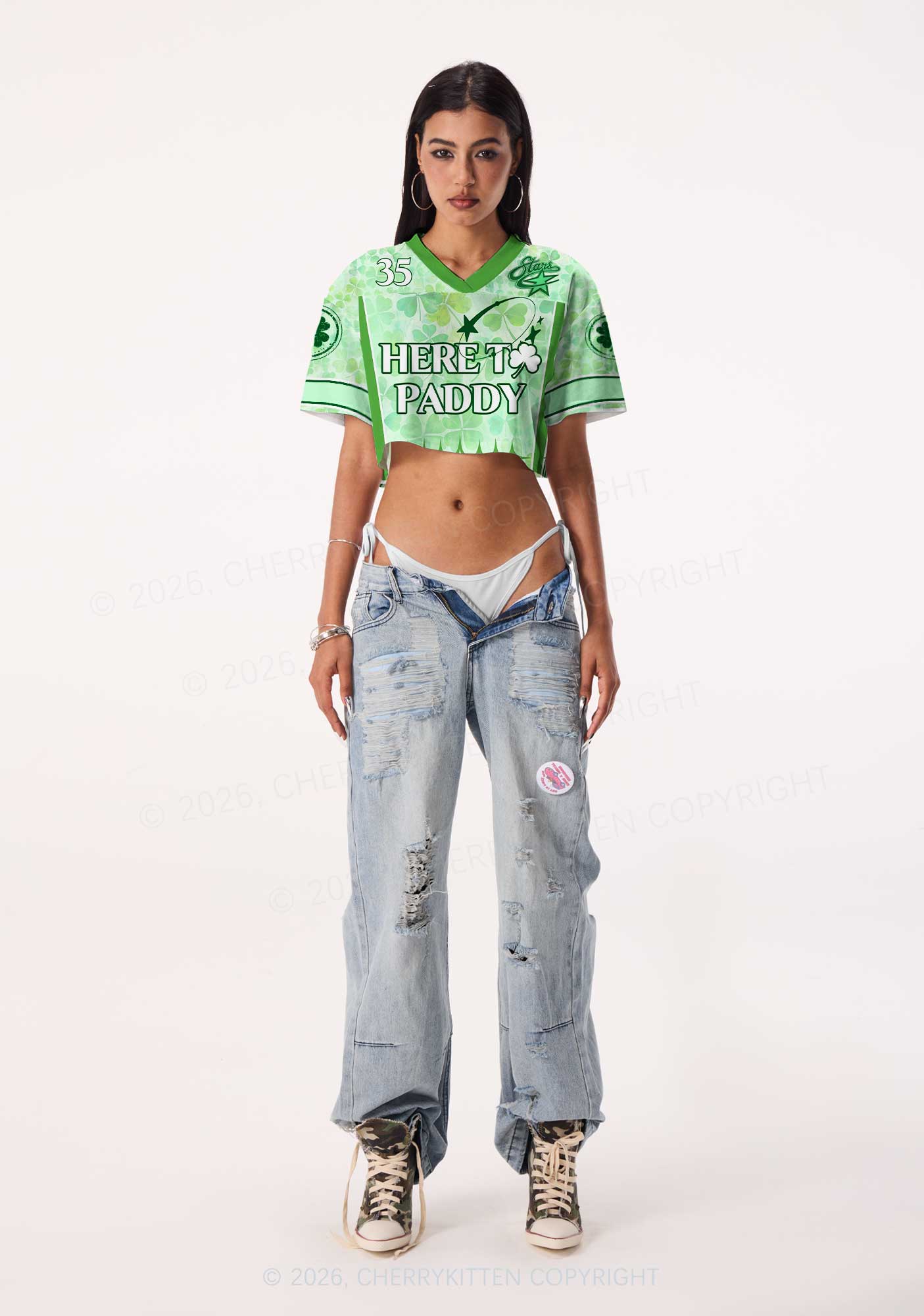 Custom Here To Paddy St Patricks Y2K Crop Sport Jersey Shirts Cherrykitten - Image 2
