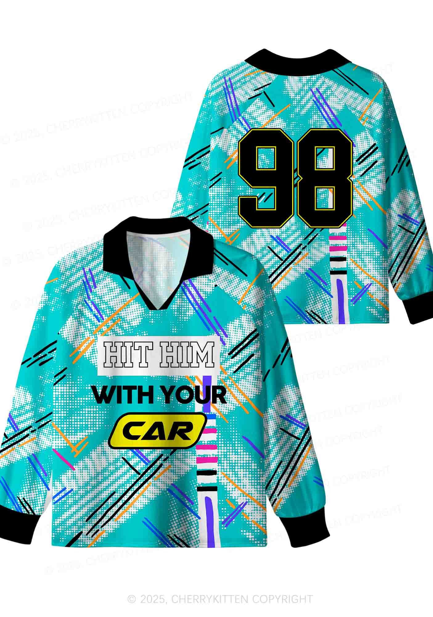 Custom Hit Him With Your Car Y2K Sport Long Sleeve Jersey Shirts Cherrykitten - Image 3
