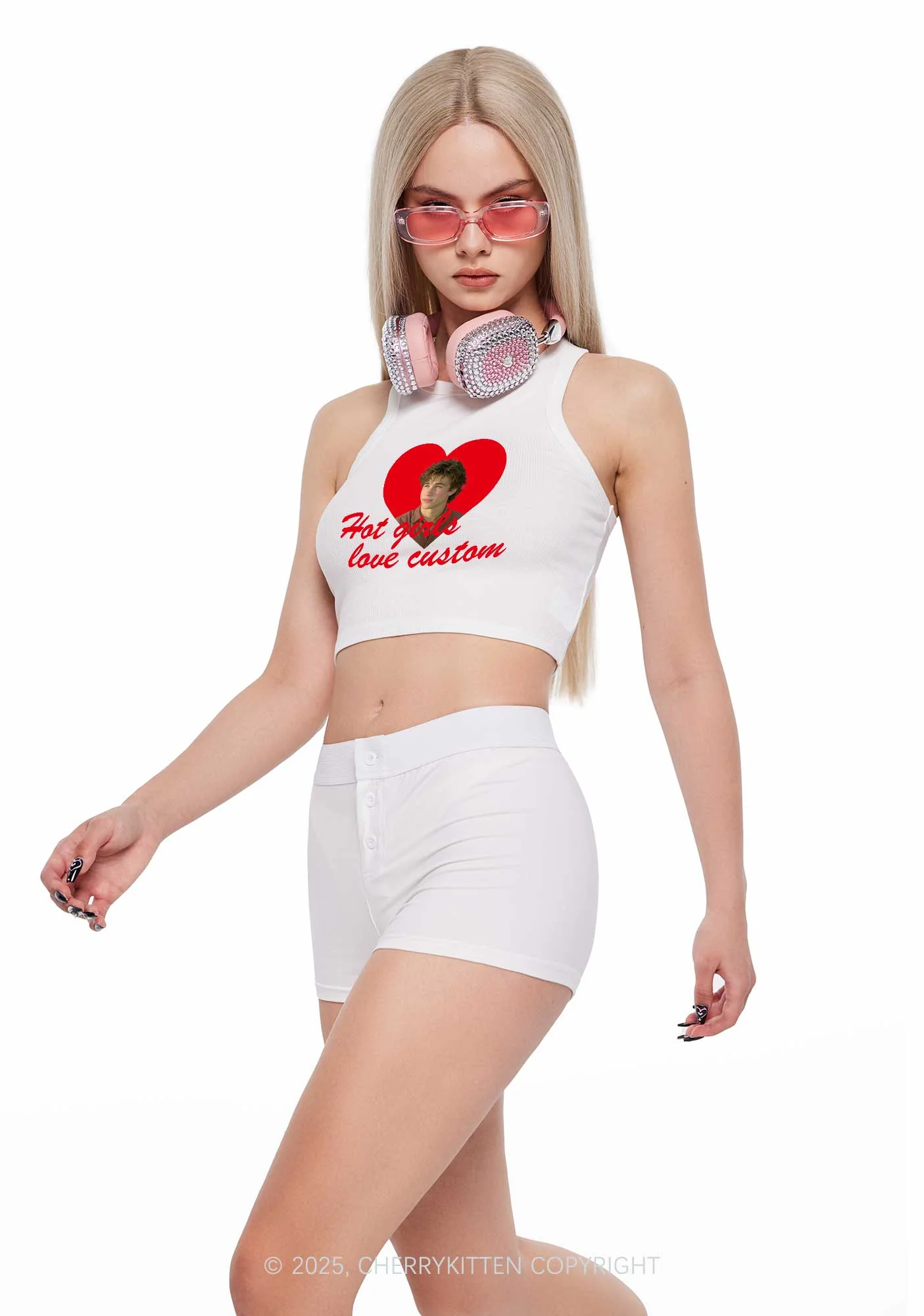 Custom Hot Girl Love Y2K Crop Tank Top Cherrykitten - Image 2