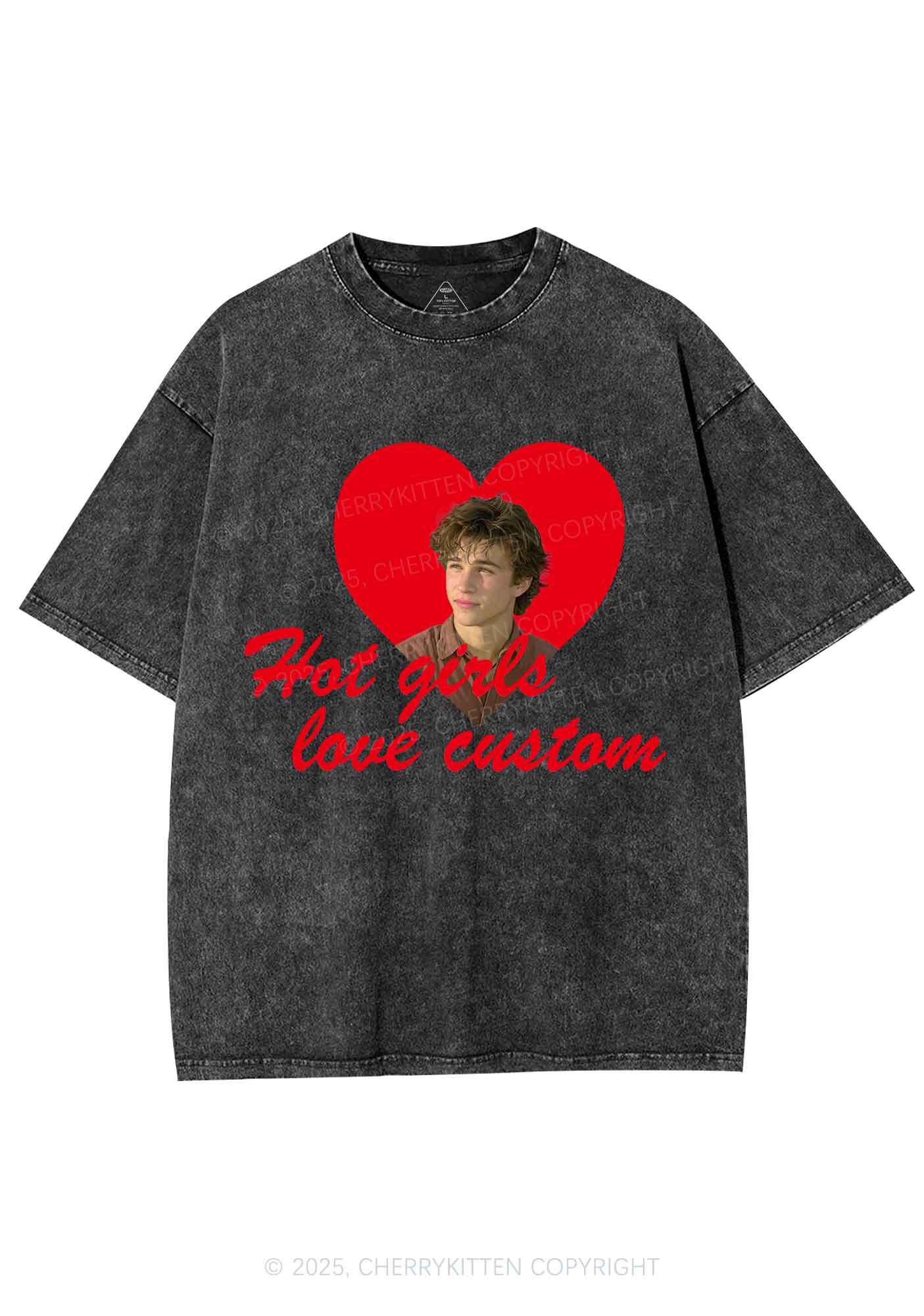 Custom Hot Girl Love Y2K Shirts Washed Tee Cherrykitten - Image 3