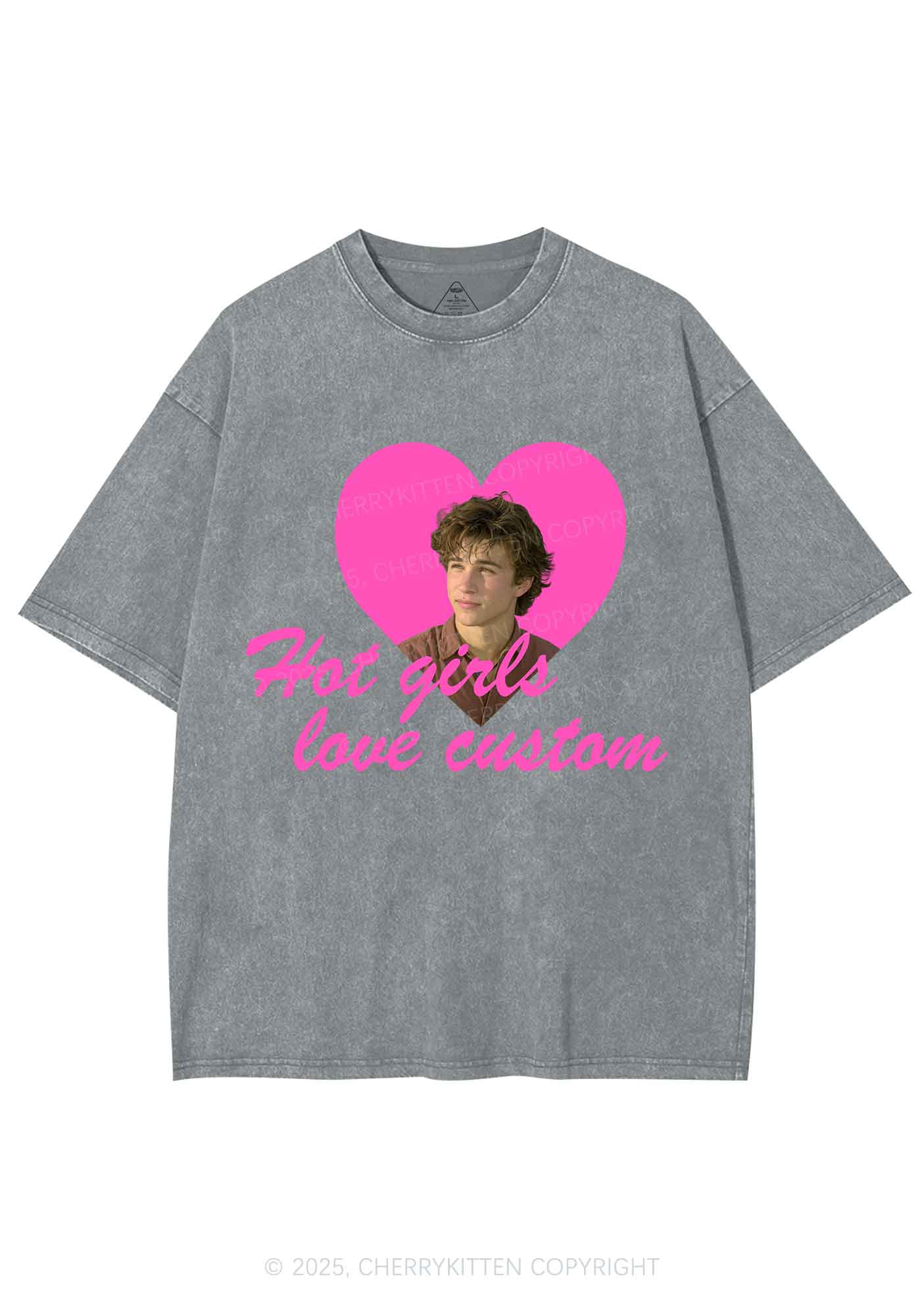 Custom Hot Girl Love Y2K Shirts Washed Tee Cherrykitten - Image 6