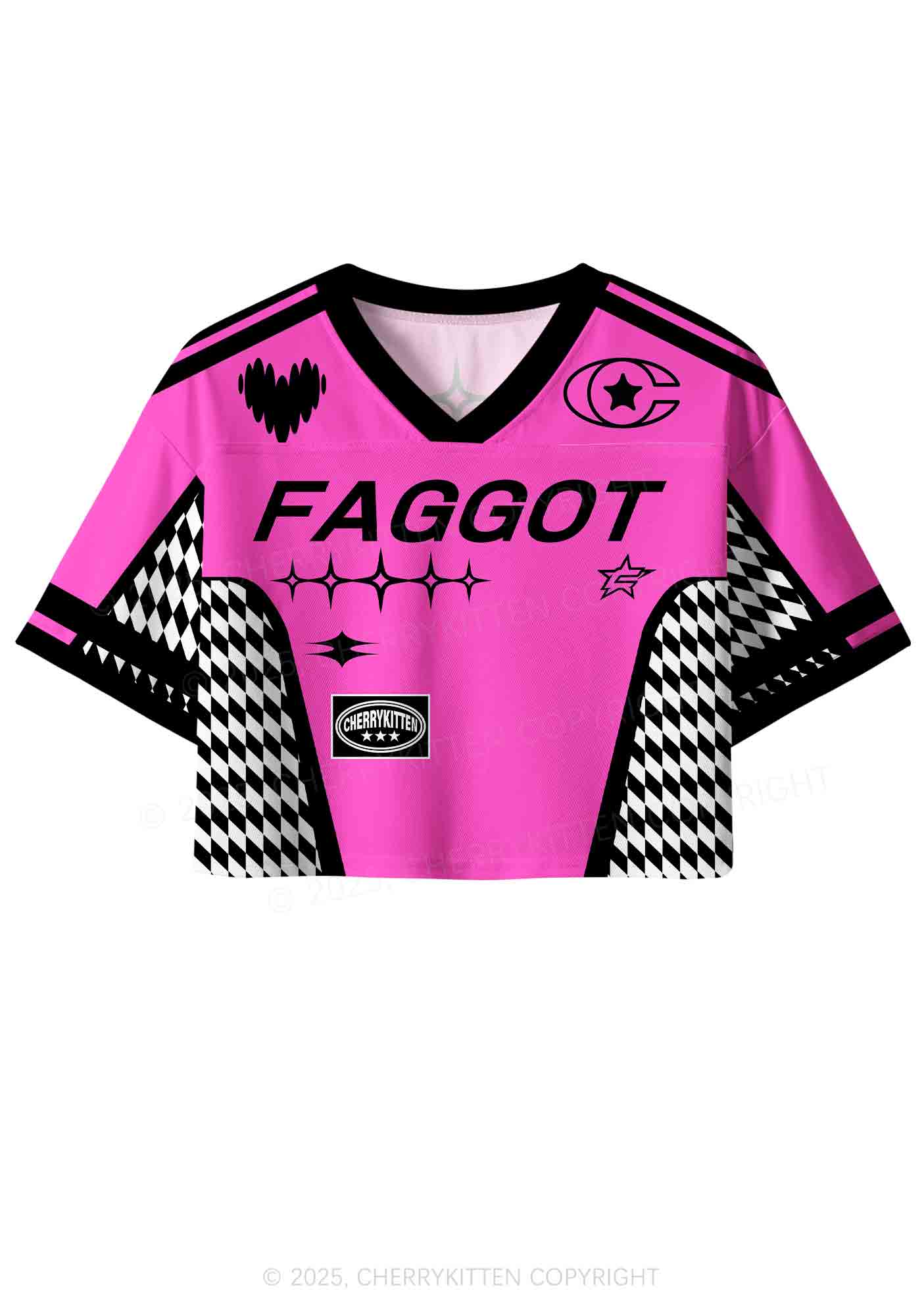 Custom Hot Pink Faggot Pride Y2K Crop Sport Jersey Shirts Cherrykitten - Image 2