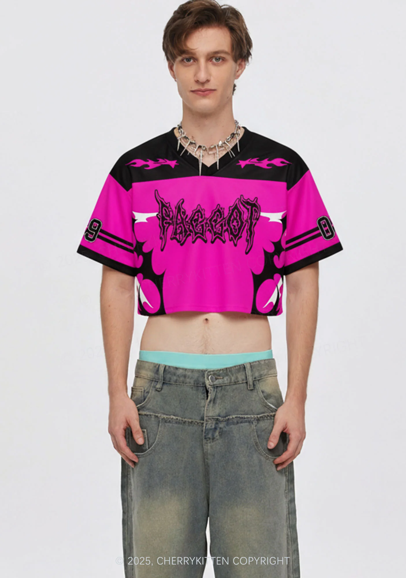 Custom Hot Pink Punk Faggot Pride Y2K Crop Sport Jersey Shirts Cherrykitten - Image 2