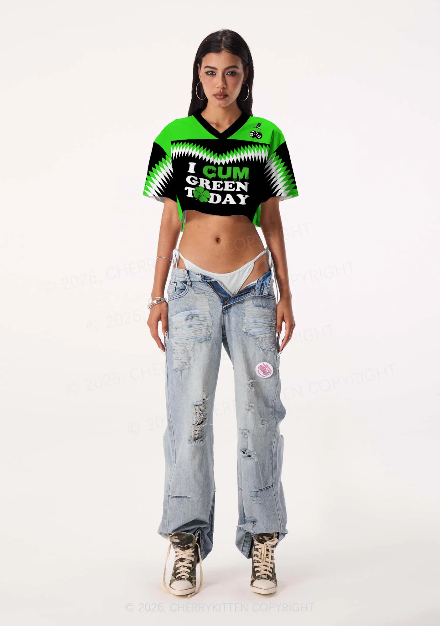 Custom I Cxm Green Today St Patricks Y2K Crop Sport Jersey Shirts Cherrykitten - Image 2