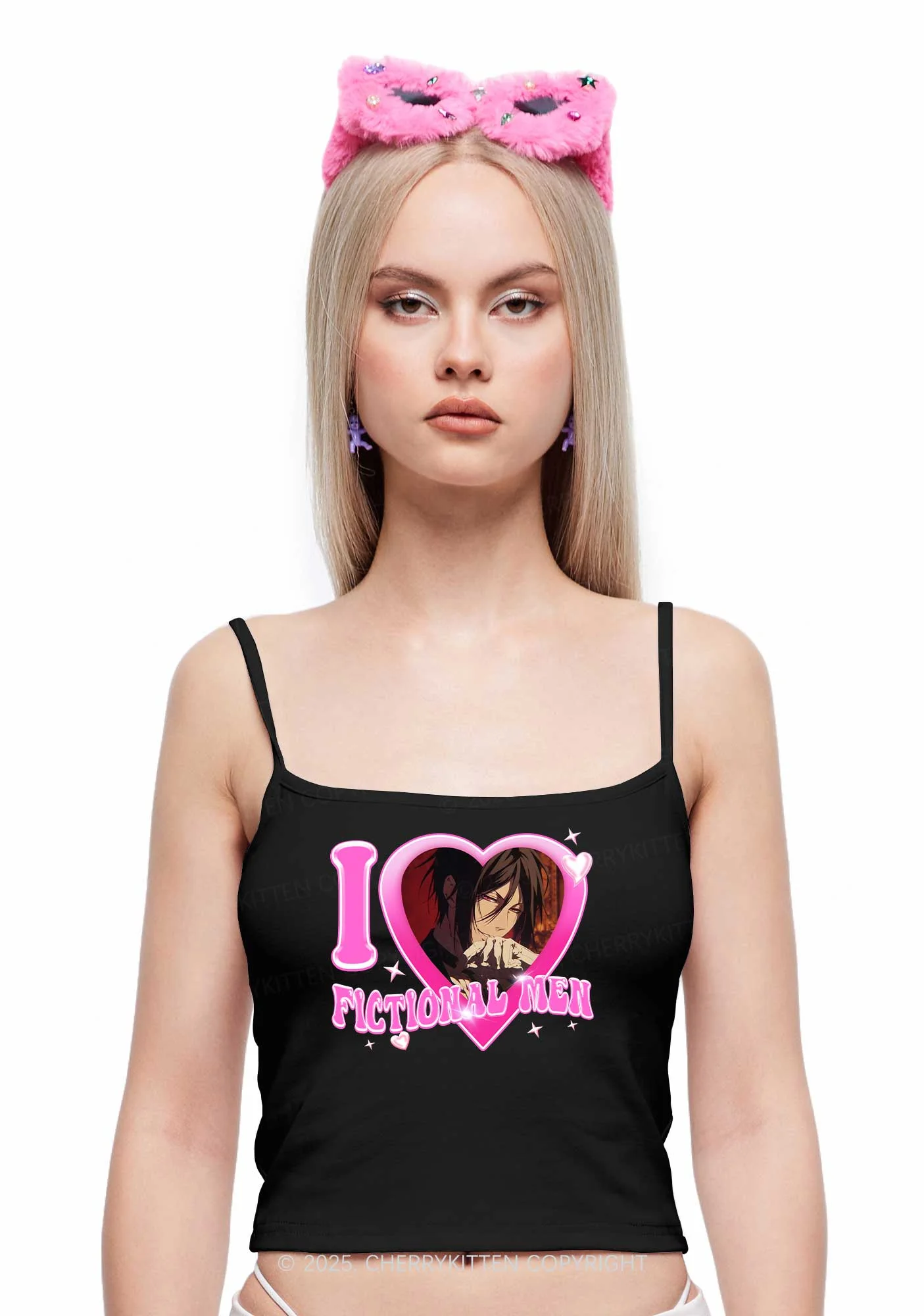 Custom I Love Fictional Men Y2K Spaghetti Strap Cami Cherrykitten - Image 2