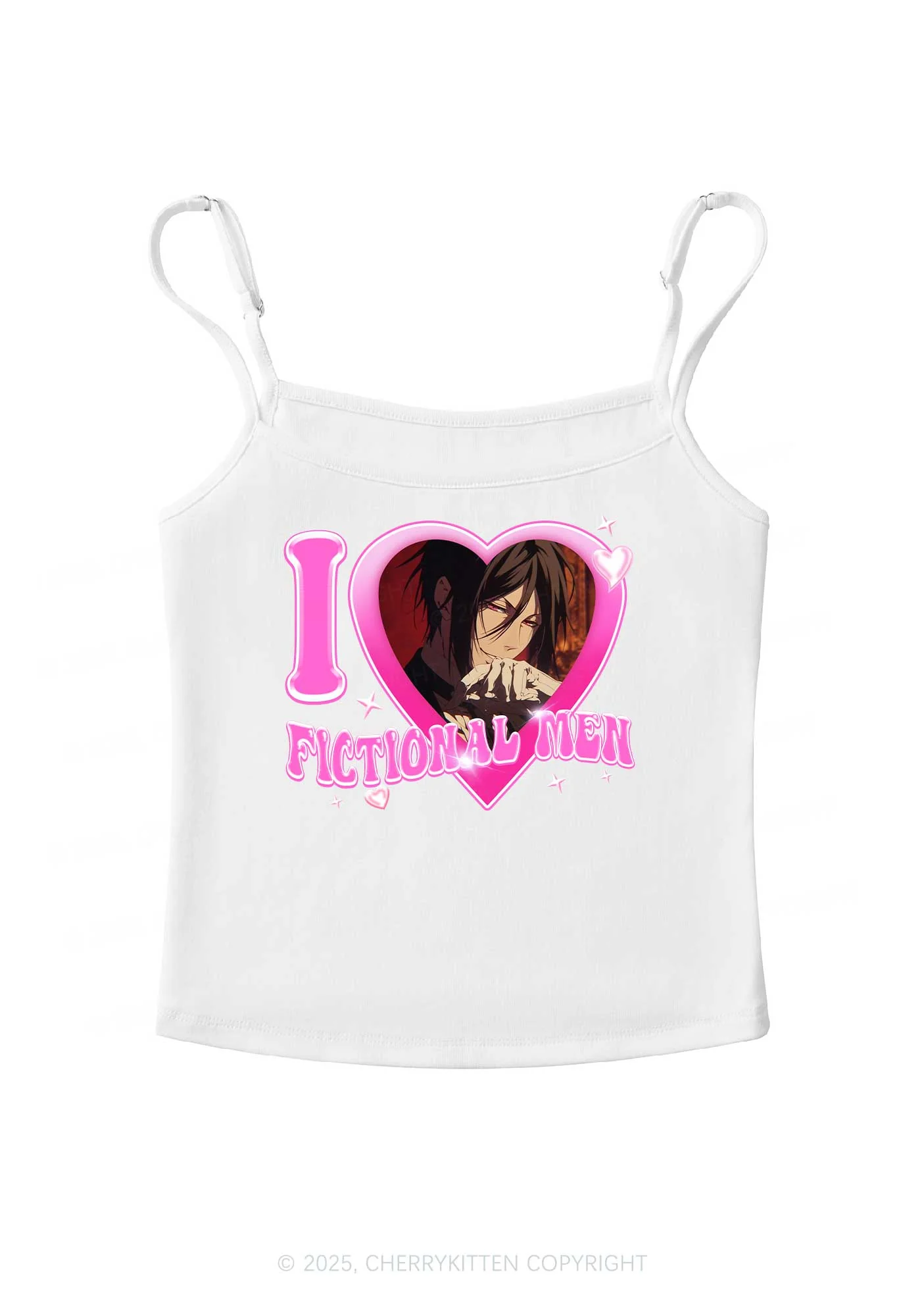 Custom I Love Fictional Men Y2K Spaghetti Strap Cami Cherrykitten - Image 3
