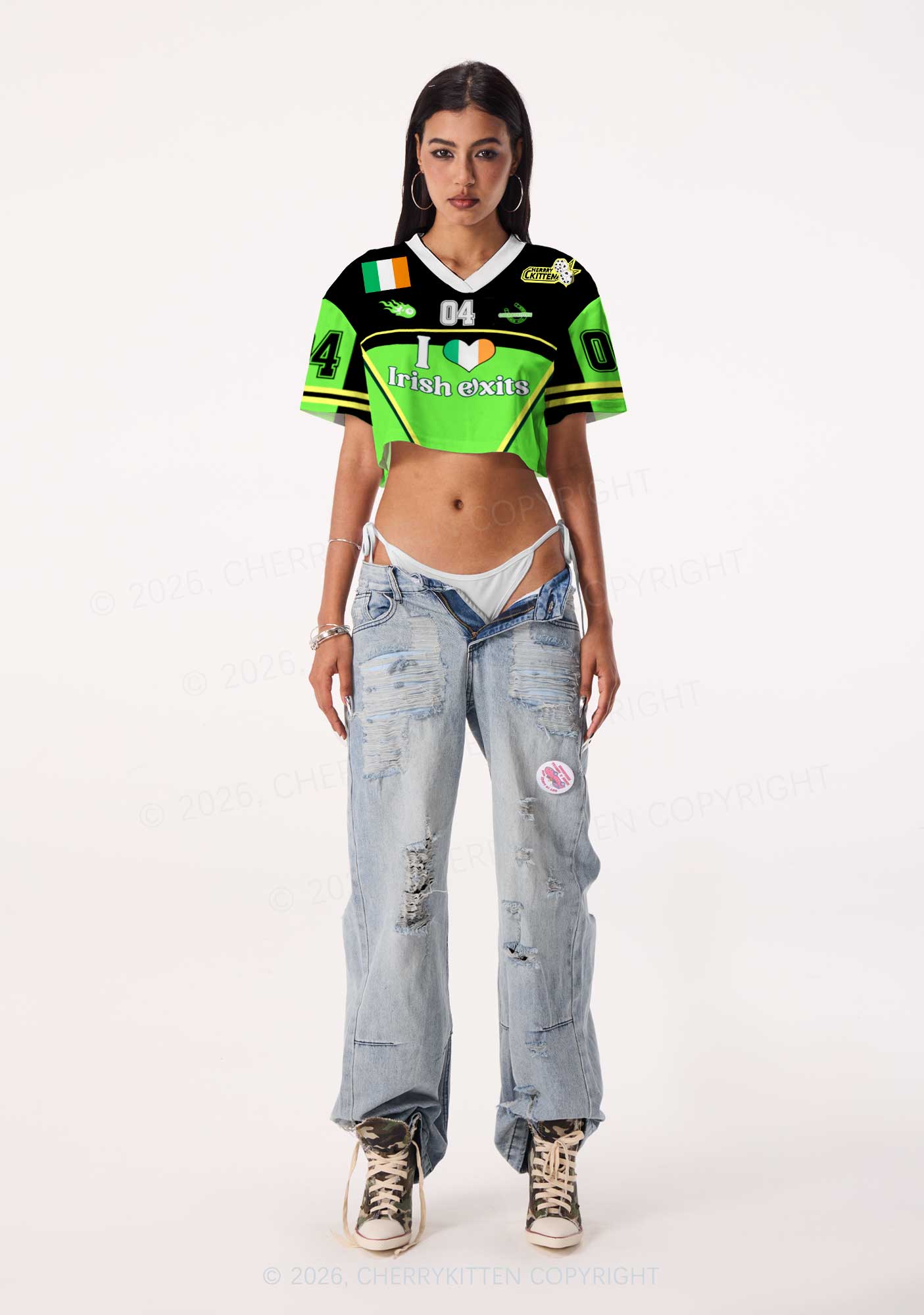 Custom I Love Irish Exits St Patricks Y2K Crop Sport Jersey Shirts Cherrykitten - Image 2